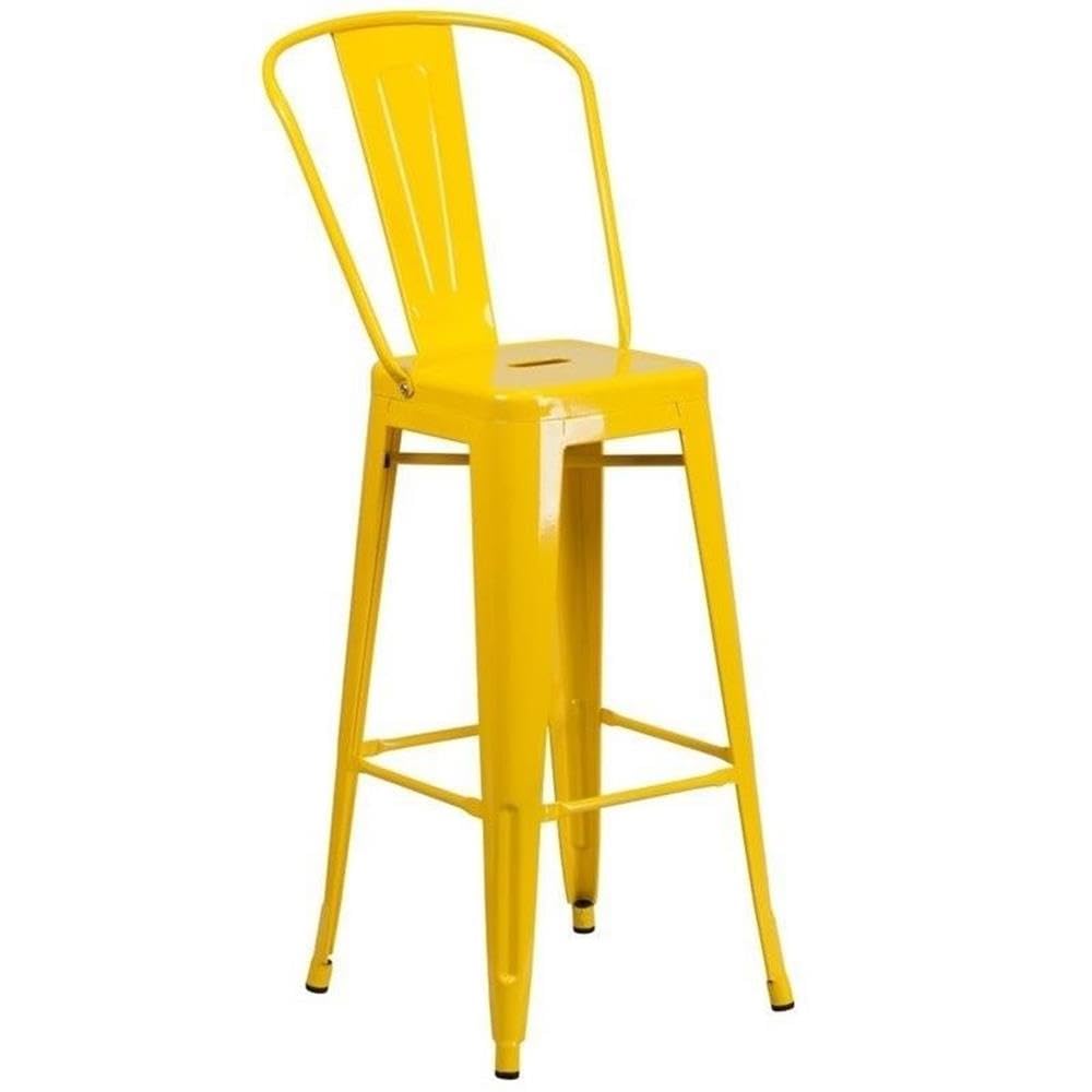 BOWERY HILL 30 Inch Industrial Bar Stool - Steel & Plastic Construction, Yellow - Perfect for Kitchen Islands, Home Bars & Commercial Use