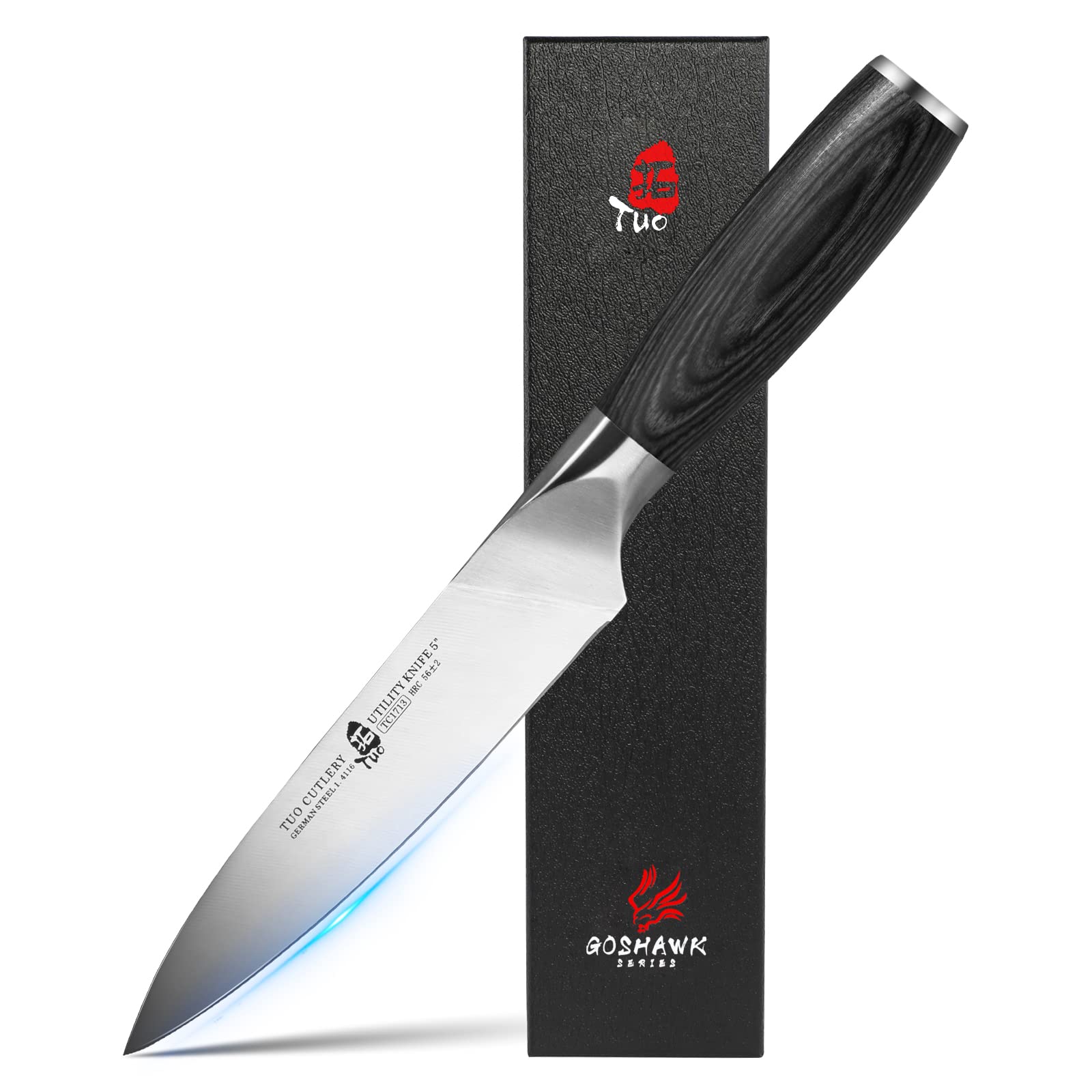 TUO 5-inch Utility Kitchen Knife - Paring Knife for Vegetables & Fruits with Ergonomic Pakkawood Handle - Goshawk Series (Gift Box Included) - Perfect for Meal Prep, Cooking & Home Chefs