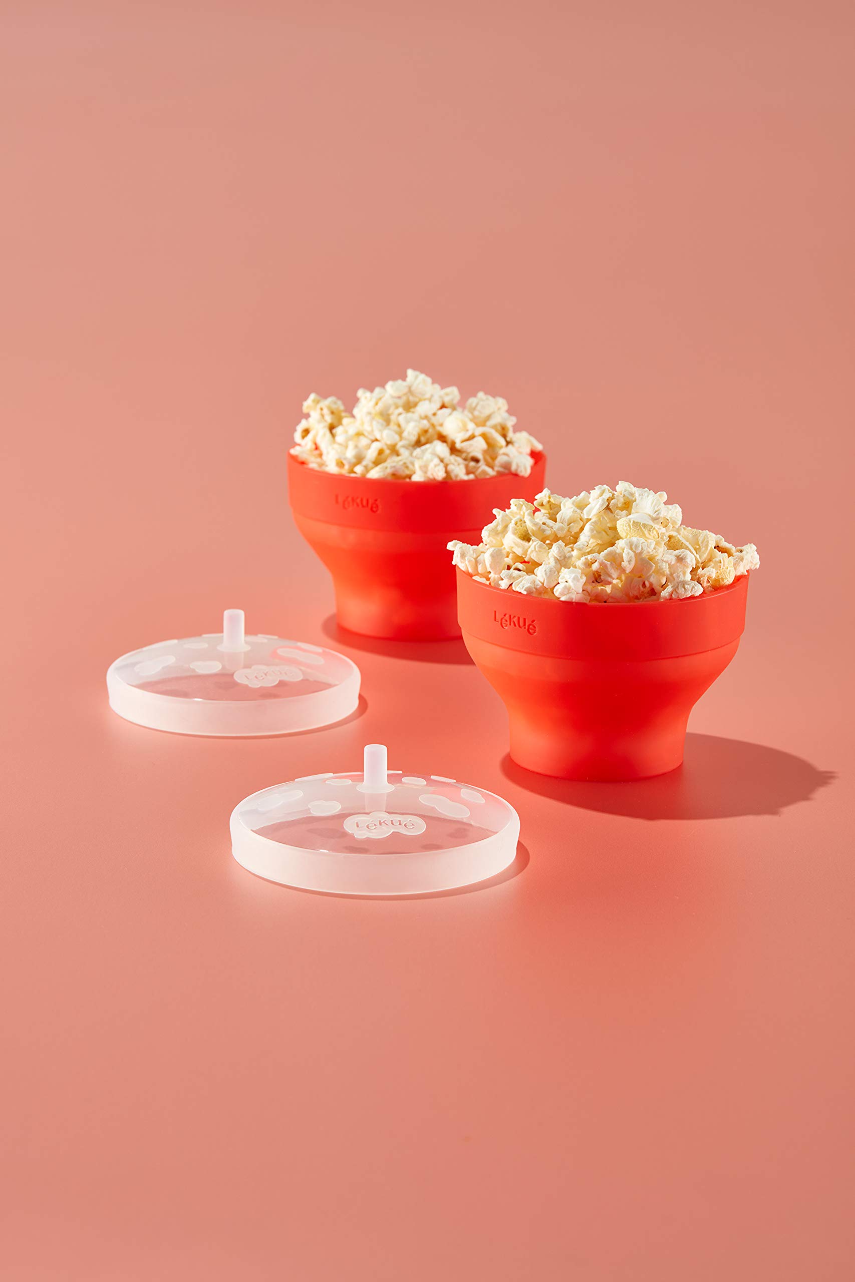 Lékué Mini Microwave Popcorn Maker - 2 Piece Set, Red - Perfect for Movie Nights & Healthy Snacking at Home