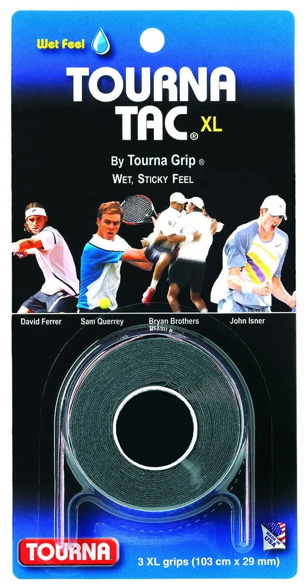 Tourna Tac Overgrip XL Black - 3 Pack | Tennis & Racquet Sports Grip Tape | Sweat Absorbing, Non-Slip Performance Grip for Better Control | Perfect for Tennis, Badminton, Squash & Pickleball Players