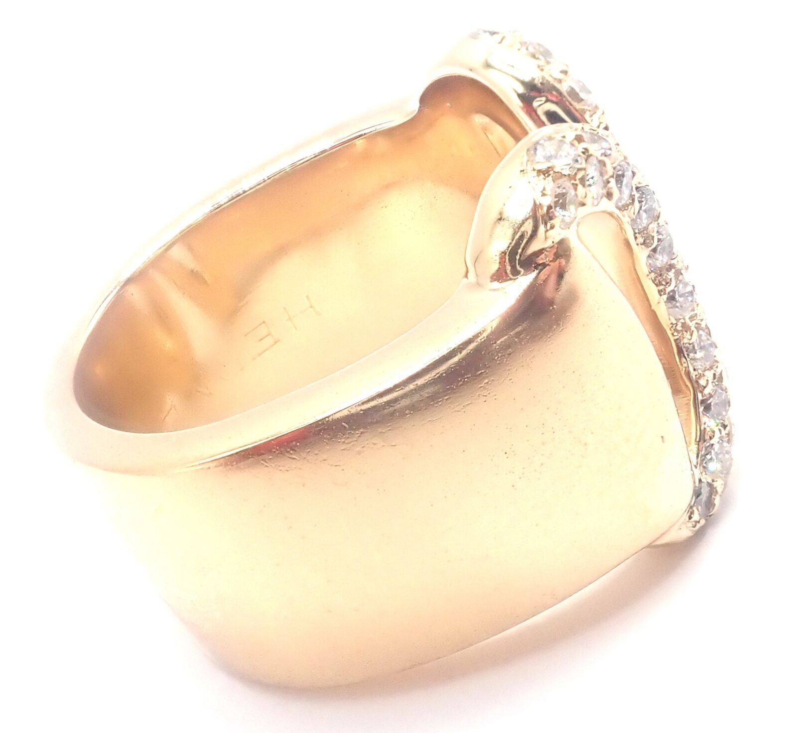 Authentic Hermes 18k Yellow Gold Diamond Horse Bit Wide Band Ring for Women - Luxury Jewelry Gift for Birthday, Anniversary & Special Occasions
