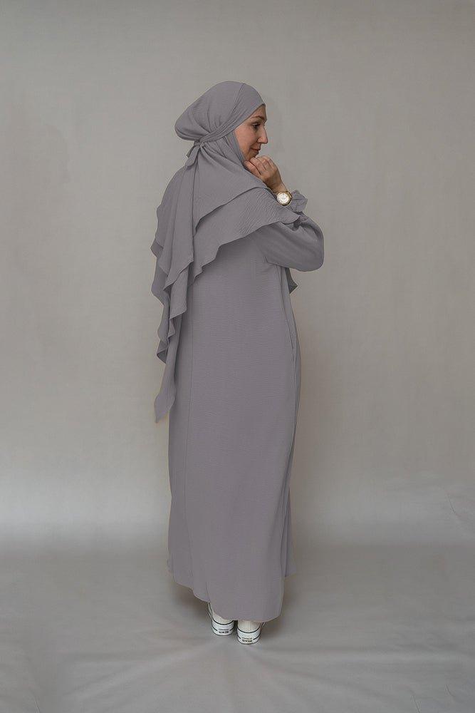 Light Gray Wrinkle-Free Prayer Gown Abaya Dress for Women - Modest Islamic Prayer Outfit for Home & Mosque Worship