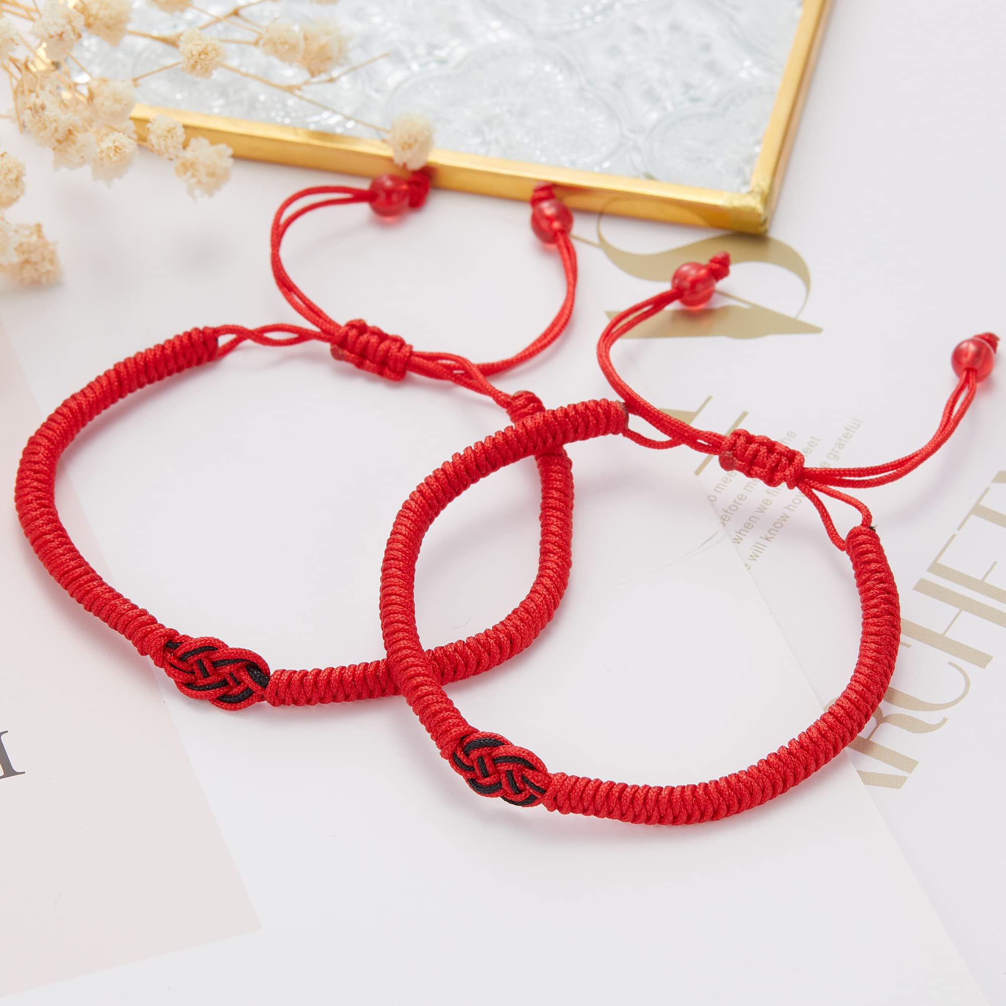 RINHOO Adjustable Red String Bracelet - Vajra Knot Good Luck Protection Bracelet for Couples, Friends, Family, Women & Men | Perfect for Gifts, Meditation & Spiritual Protection