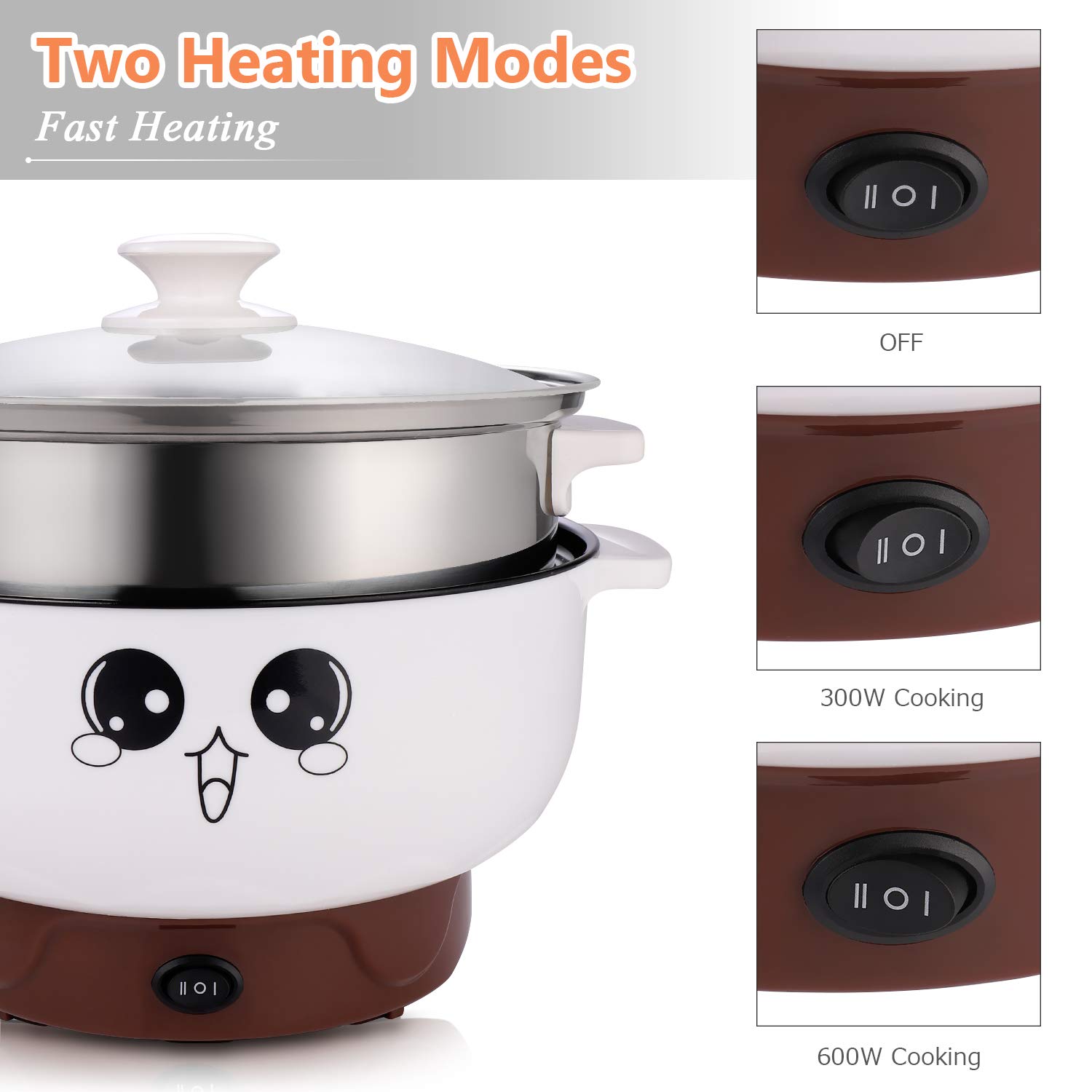 4-in-1 Electric Skillet with Steamer - 2.8L Non-Stick Multi-Functional Cooker for Rice, Hotpot, Soup, Eggs & Noodles - Perfect for Small Kitchens, Dorms & RV Cooking