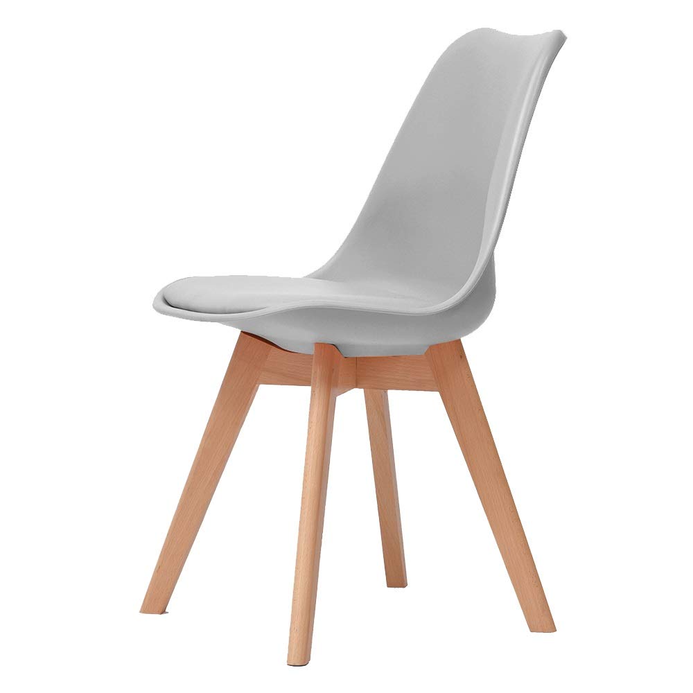 Ergonomic Dining Chair with Backrest - PP Plastic Seat & Solid Wood Legs - 330 lbs Weight Capacity - Gray - Perfect for Home, Living Room, and Restaurant Use