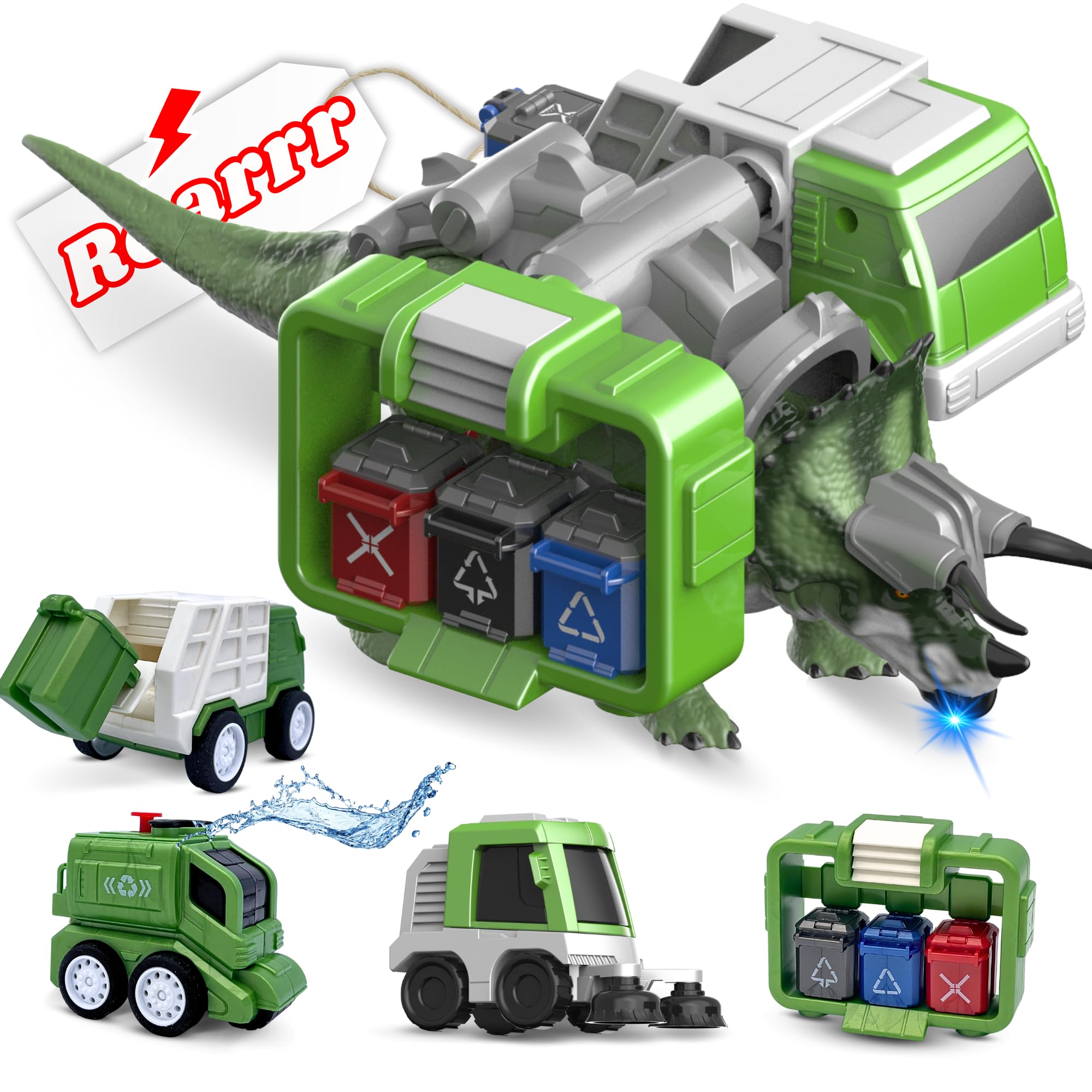 PlenPLAY Triceratops Dinosaur Toy Set with 4 Sanitation Accessories - 9