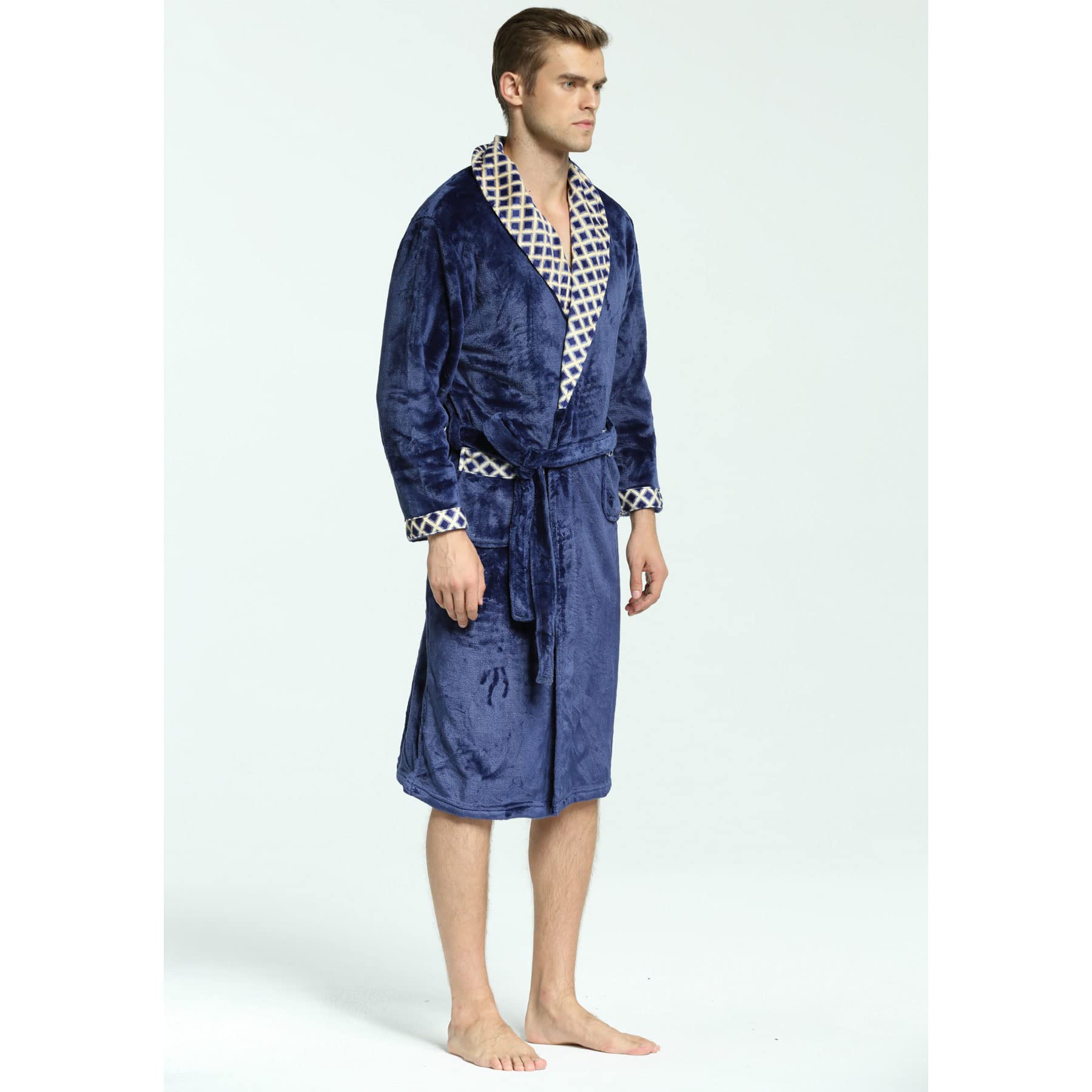 WIITON Men's Flannel Kimono Robe - Soft Plush Sleepwear & Bathrobe for Lounge, Spa, Home - Plus Size Comfortable Dressing Gown for Relaxation & Sleep