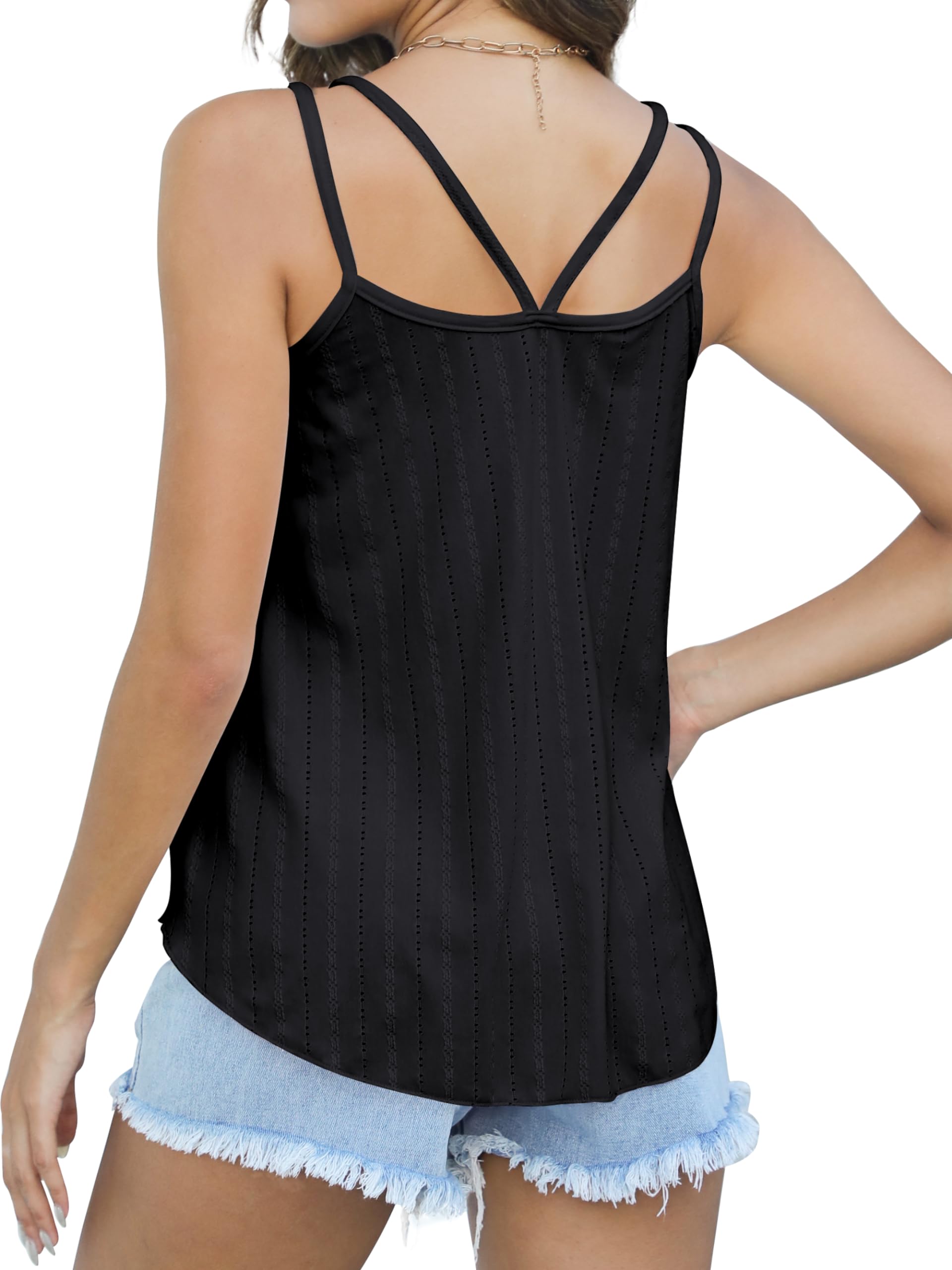 Women's Eyelet Spaghetti Strap Tank Tops - Sexy Loose Fit Summer Cami Tops for Casual Wear, Beach Outfits & Vacation Essentials