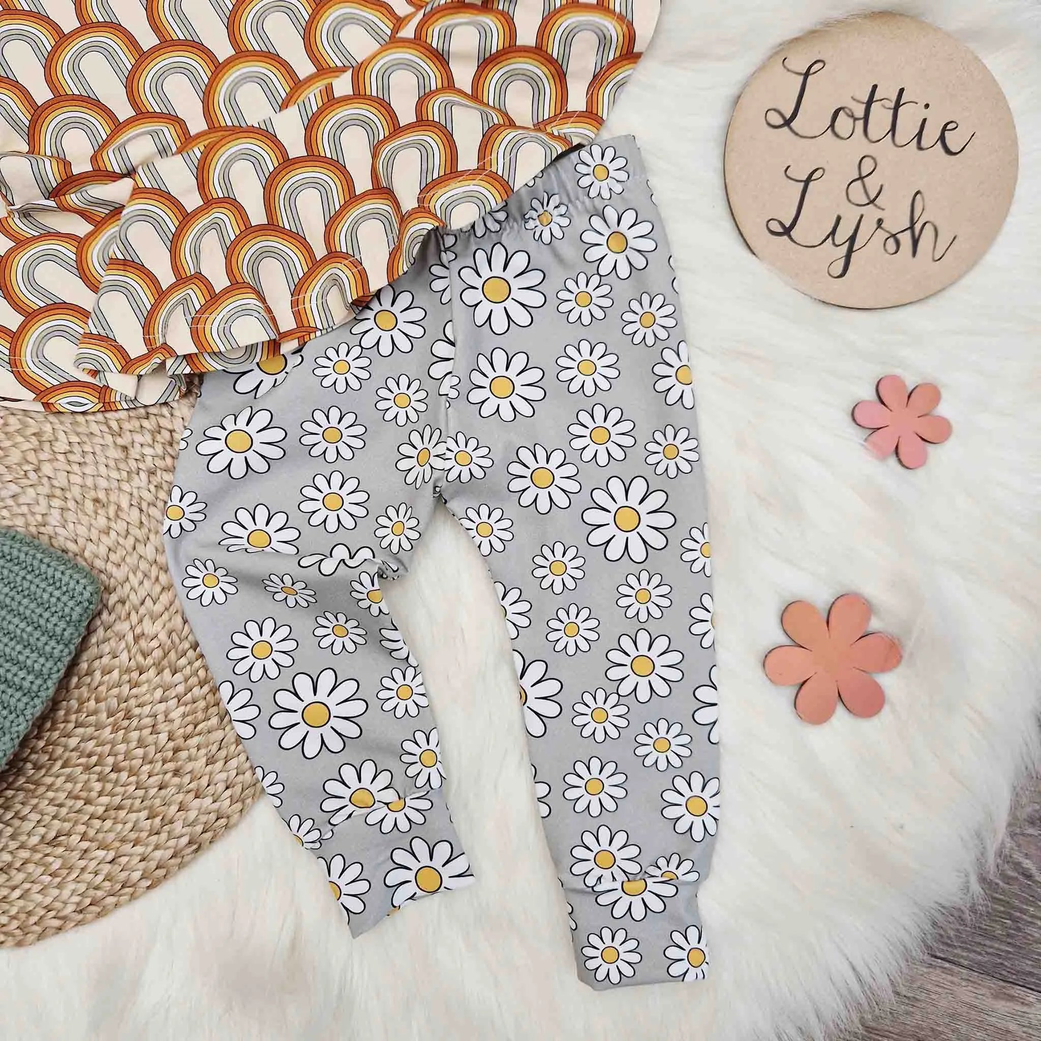 Baby & Toddler Leggings with Daisy Print - Soft Stretchy Cotton Pants for Girls & Boys - Perfect for Playtime, Daycare & Family Outings