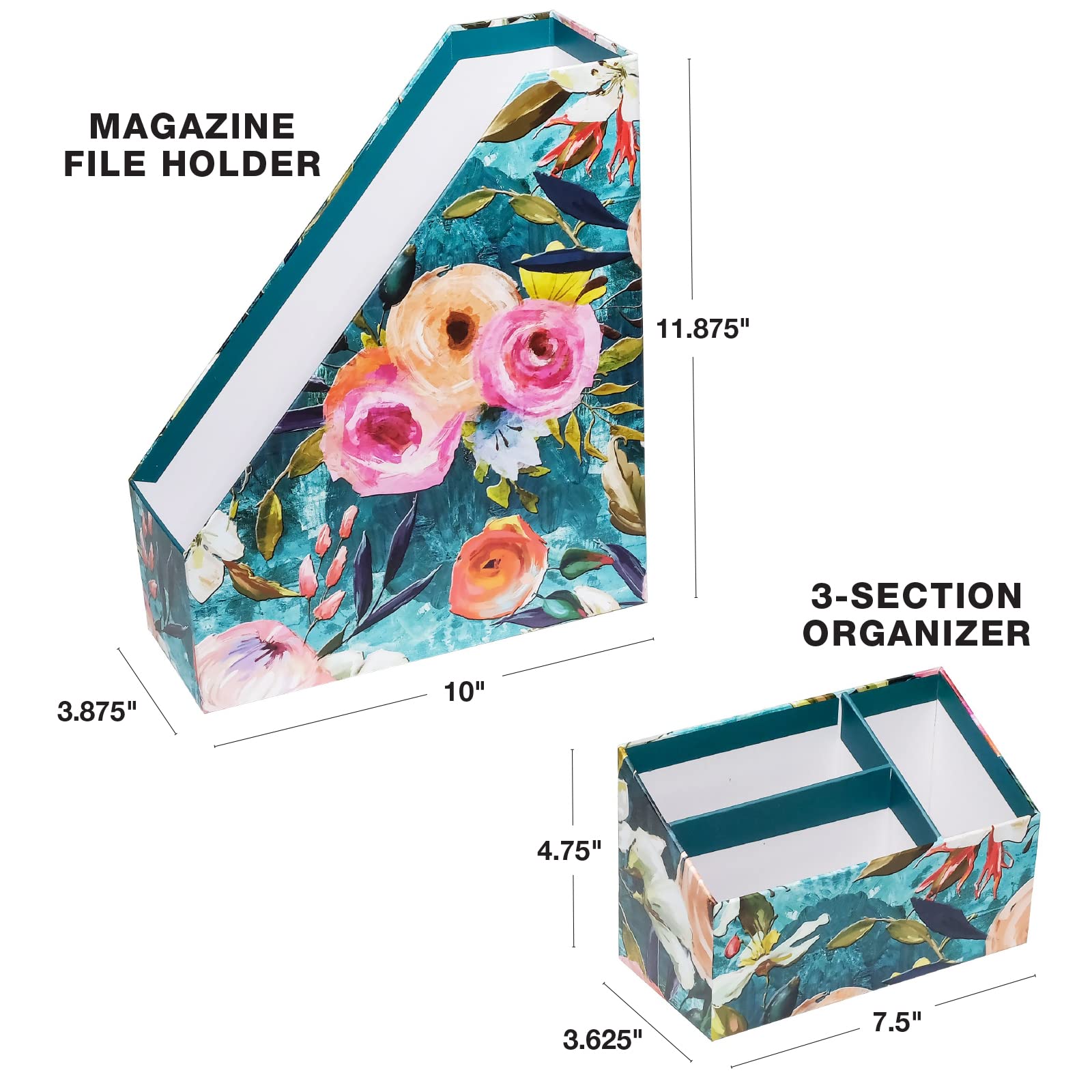Floral Printed Desk Organizer Set - Letter Tray, Folder Stand, 3-Section Organizer & Pen Holder - Stylish Home Office Organization for Work & Study