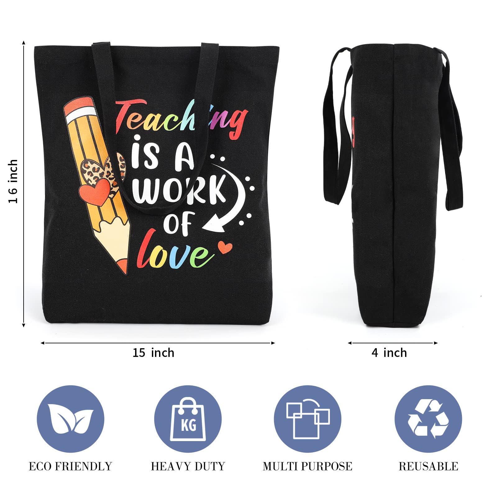 Canvas Tote Bag for Teachers - Cute Appreciation Gift with Pockets | School & Work Essentials