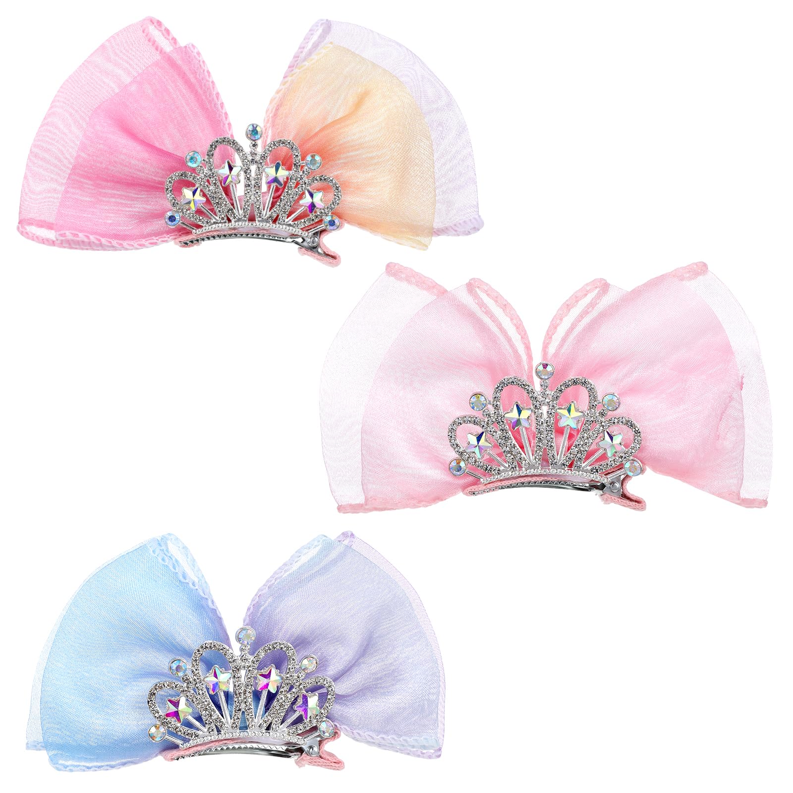3 Pack Bow Hair Clips with Rhinestones - Elegant Crown Hair Barrettes for Women & Girls, Sparkly Metal Side Hair Clips for Birthday Parties, Weddings, Prom & Daily Styling Accessories