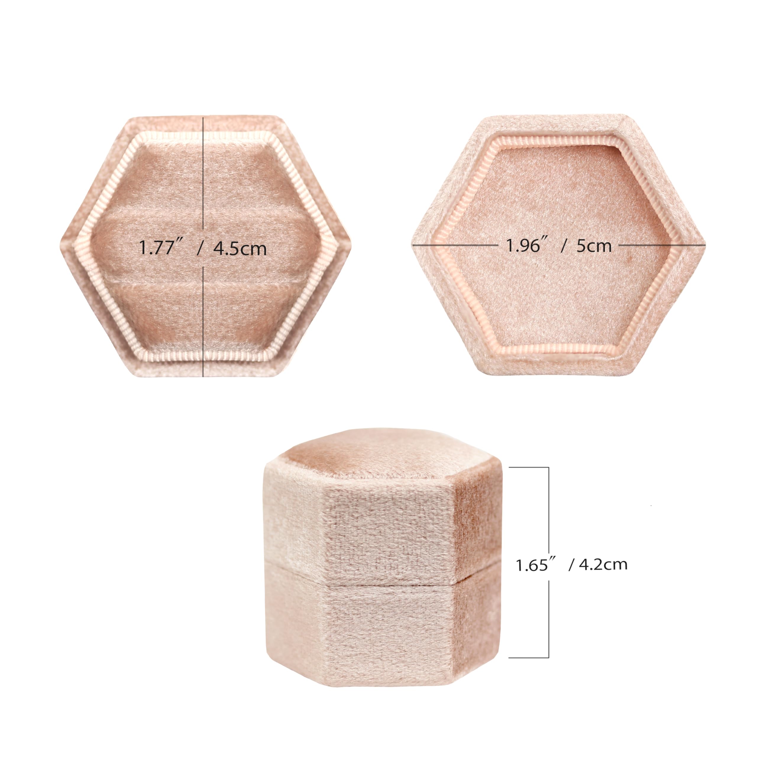 Hexagon Velvet Jewelry Ring Box - 2 Slots Engagement Ring Holder with Detachable Lid for Wedding, Proposal & Ceremony (Blush Peach) - Perfect for Bridal Shower, Anniversary & Gift Giving