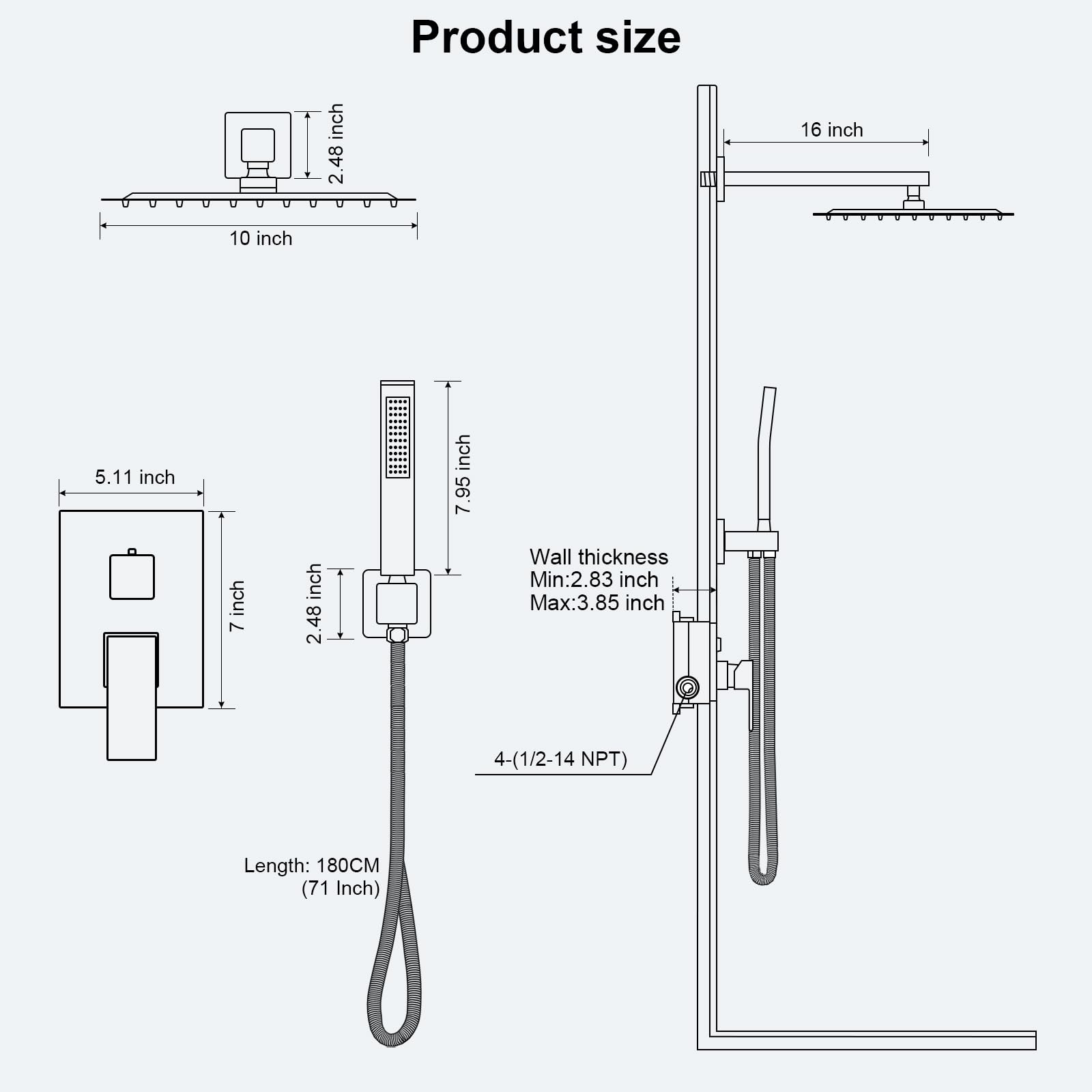 Premium Matte Black Shower Faucet Set - 10 Inch Rainfall Shower System with Wall Mounted Shower Head & Handle - Full Metal Trim Repair Kit (Includes Shower Valve) for Luxurious Bathroom Upgrade & Spa-Like Experience