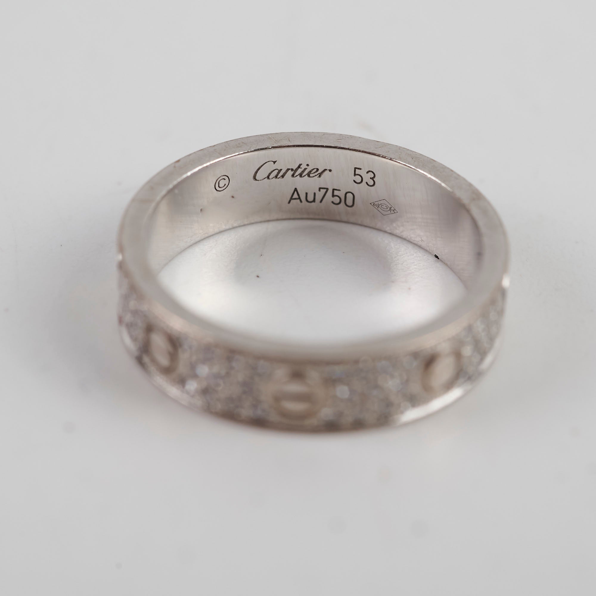 Cartier Pave Diamond Love Ring in 18K White Gold - Size 53 for Women | Luxury Wedding Band, Anniversary Gift & Engagement Ring for Special Occasions