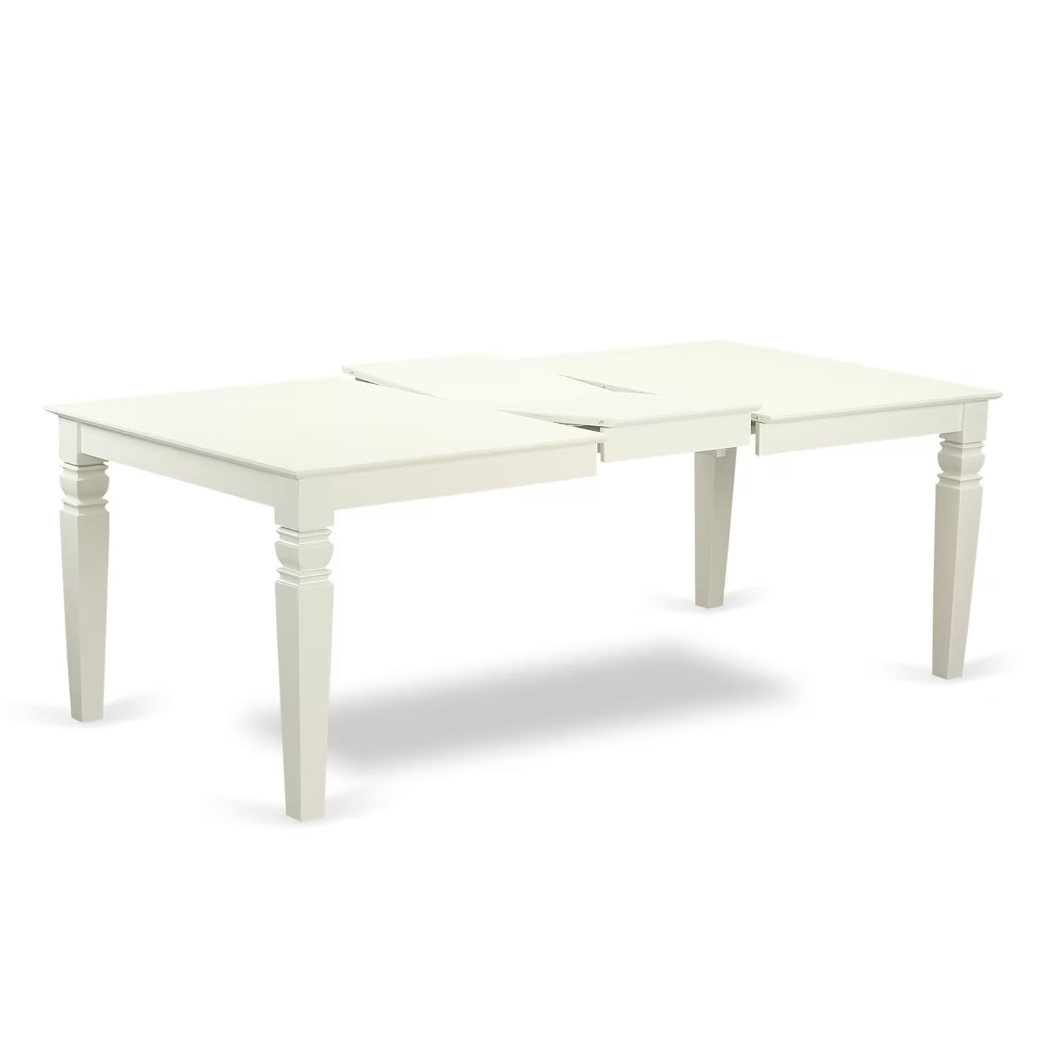 East West Furniture LGFR5-LWH-18 5-Piece Dining Room Set - 42x84 Inch White Linen Rectangle Table with Butterfly Leaf Extension & 4 Brown Fabric Upholstered Chairs | Perfect for Small Kitchens, Breakfast Nooks, and Compact Dining Spaces