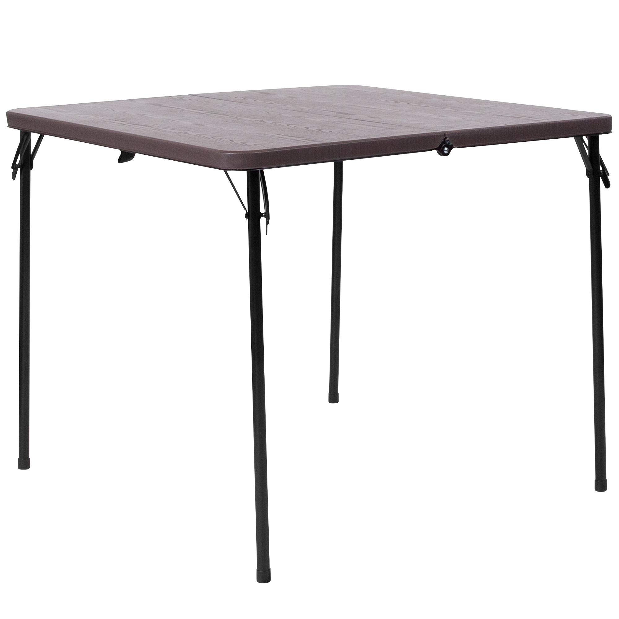 F&F Furniture Group 34 Inch Brown Square Bi-Fold Folding Table with Carrying Handle - Portable Dining, Craft, and Event Table for Home, Office, and Outdoor Use