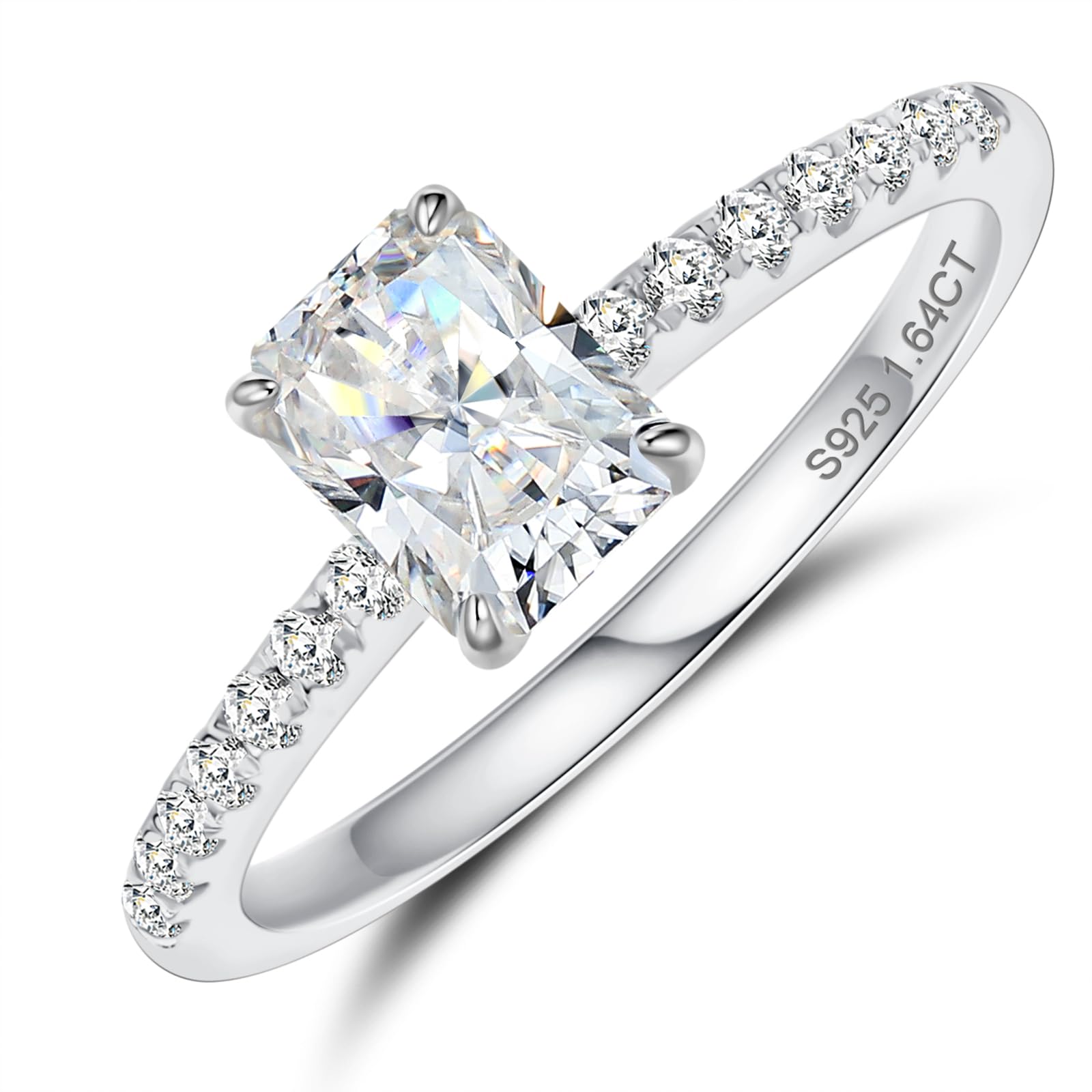 Radiant Cut Moissanite Engagement Rings for Women - 1.5-2 Carat Halo Wedding Band in 18K Gold Plated Sterling Silver - Perfect for Proposals, Anniversaries & Bridal Jewelry
