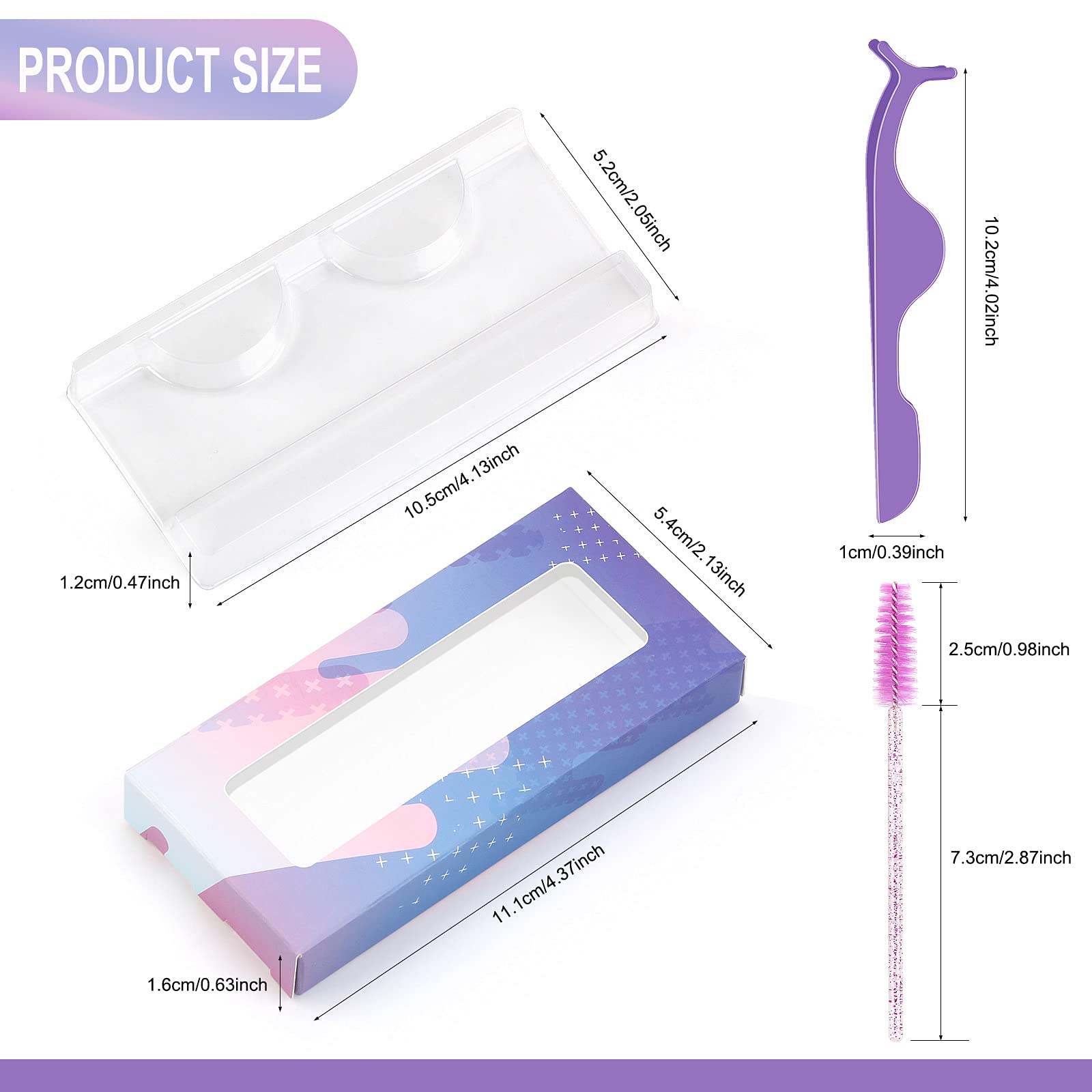 175-Piece Eyelash Extension Packaging Kit - 30 Empty Lash Boxes, 30 False Eyelash Trays, 15 Tweezers & 100 Disposable Mascara Wands (Purple) | Professional Salon Supplies & DIY Lash Extension Accessories