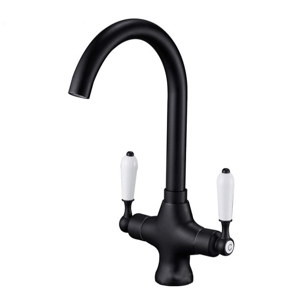 Antique Bronze Solid Brass Double Handle Kitchen Sink Mixer Tap - Vertical Rotating Traditional Georgian Style Faucet for Modern & Classic Kitchen Decor | Perfect for Farmhouse, Vintage, and Rustic Home Designs