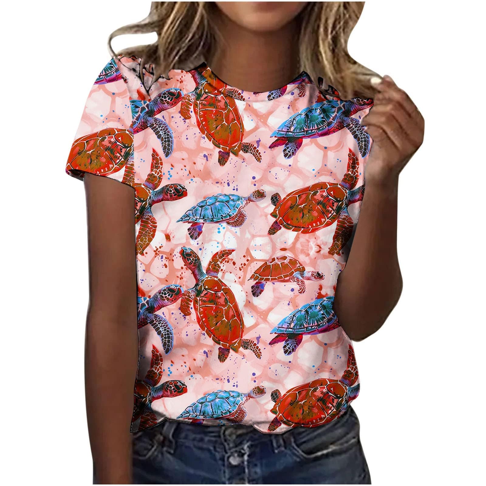Women's Sea Turtle Graphic T-Shirt | Short Sleeve Summer Top | Funny Animal Print Tee | Loose Fit Casual Shirt | Beach Vacation, Ocean Conservation Outfit