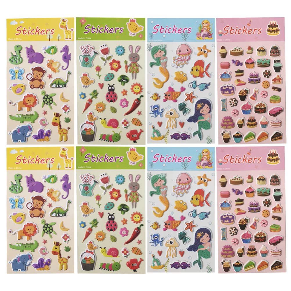 8 Sheets 3D Bubble Stickers for Kids - Cartoon Stickers for Children, DIY Crafts, Scrapbooking & School Projects