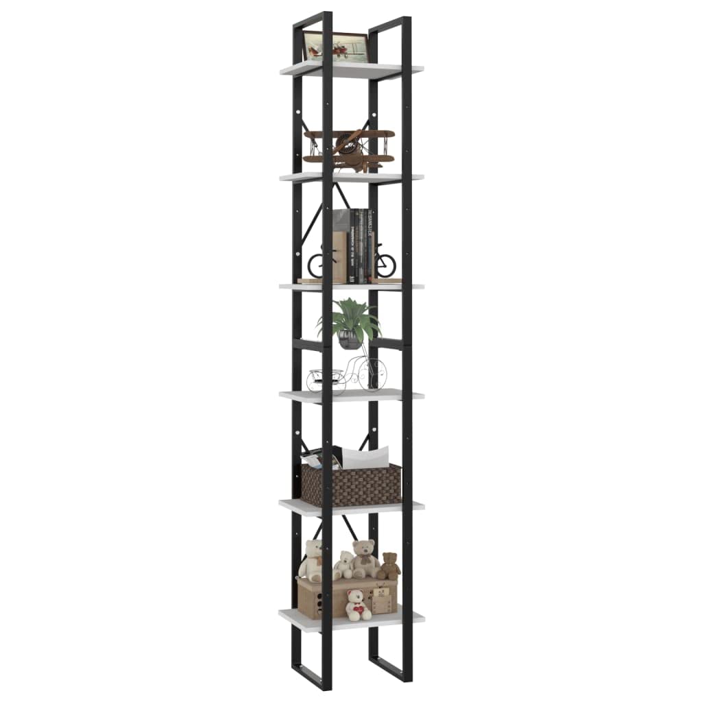 6-Tier Bookcase Storage Cabinet - Multipurpose Bookshelf & Display Shelf for Living Room, Bedroom - White Chipboard Organizer (15.7