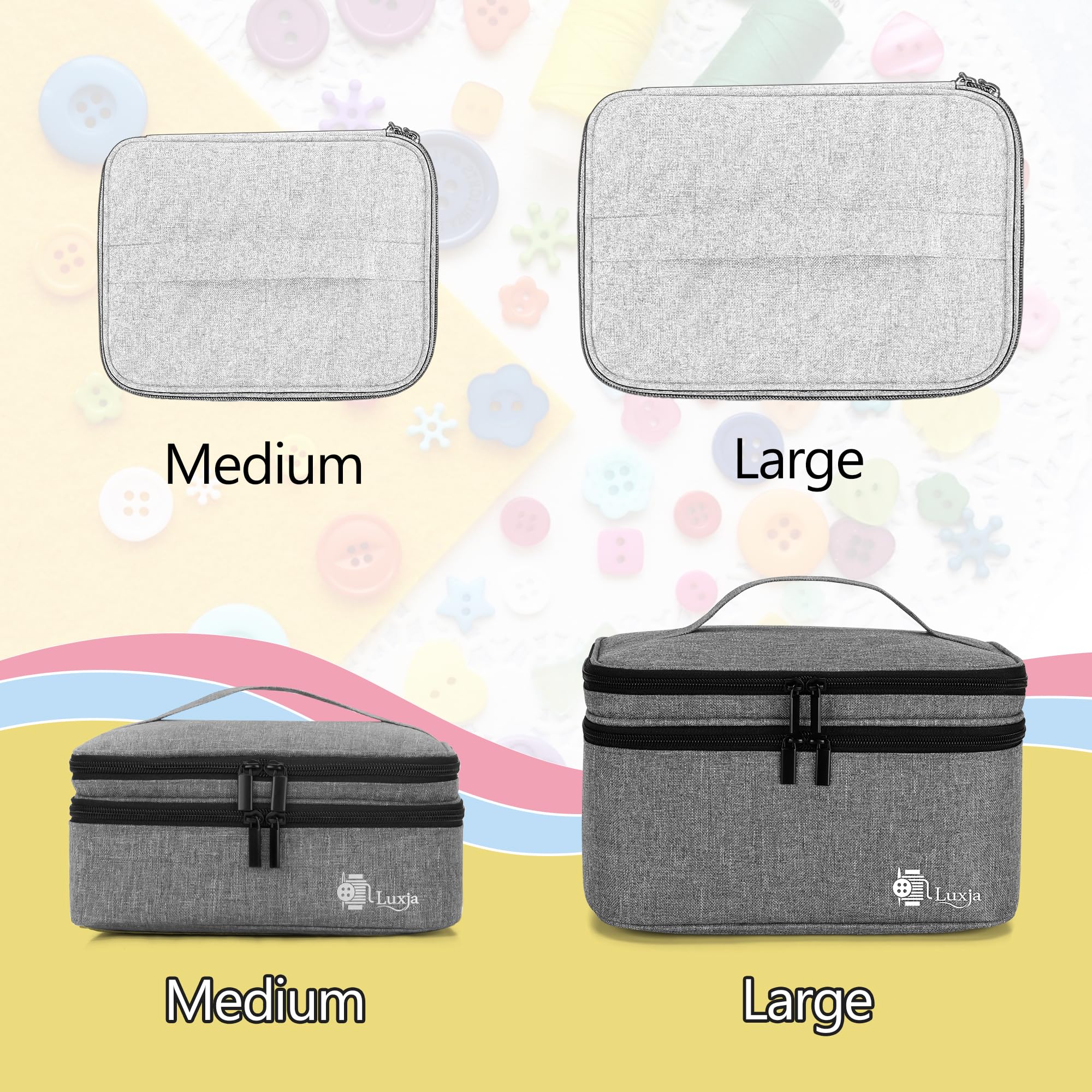 Luxja Double-Layer Sewing Accessories Organizer - Large Gray Storage Case for Needles, Thread, Scissors, Measuring Tape & Sewing Tools | Perfect for Home Sewing, Quilting, Craft Projects & Travel