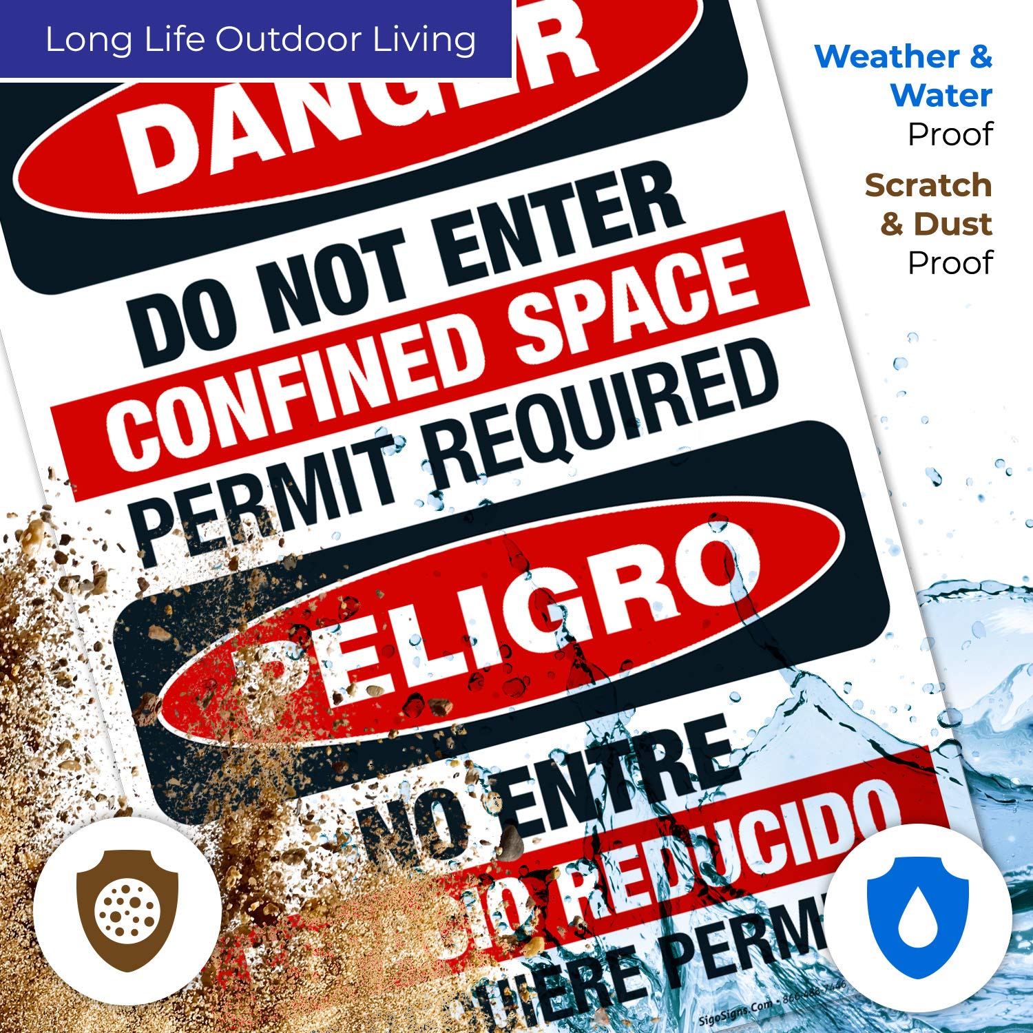 Do Not Enter Confined Space Permit Required Bilingual OSHA Danger Sign - 10x14 Inch Rust-Free .040 Aluminum Safety Sign - Fade Resistant for Indoor/Outdoor Use - Made in USA - Perfect for Construction Sites, Factories & Industrial Areas