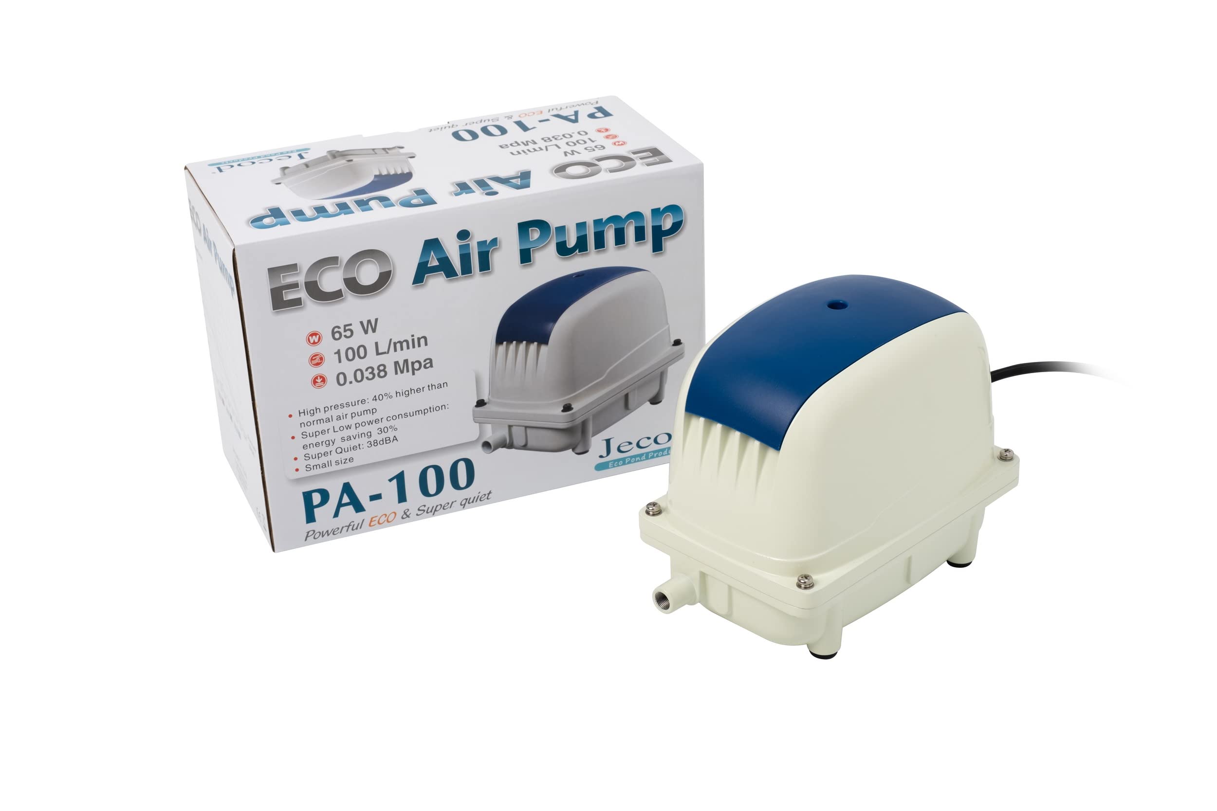 Jecod/Jebao PA Series ECO Air Pump (PA-100) - High Efficiency Aquarium Air Pump for Fish Tanks, Ponds & Hydroponics - Quiet Oxygen Pump for Home & Commercial Use
