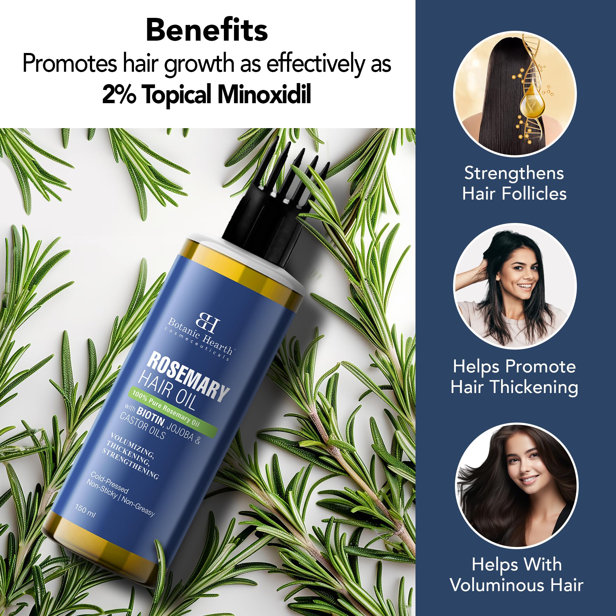 Botanic Hearth 100% Pure Rosemary Essential Oil for Hair Growth & Scalp Care - Natural Hair Loss Treatment, Strengthens & Nourishes Hair - 5.07 fl oz (150ml) - Perfect for Daily Hair Care Routine & DIY Beauty Treatments