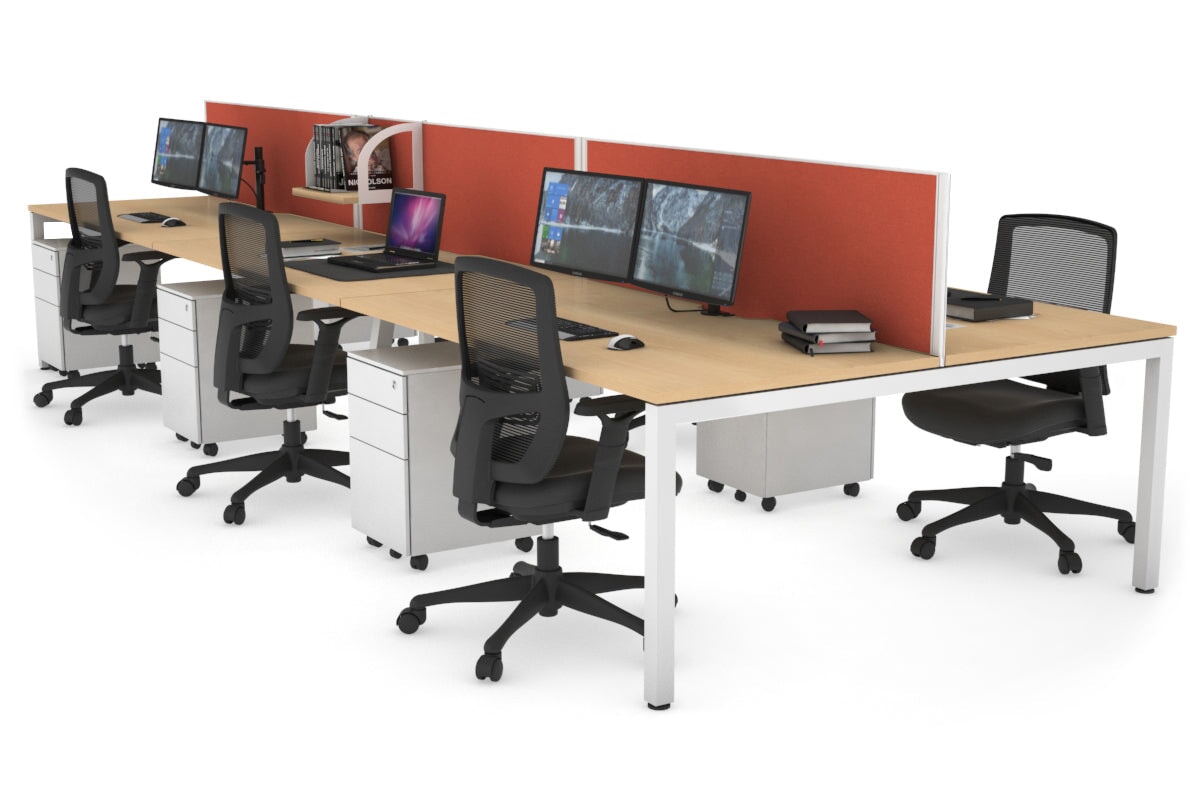 6-Person Office Workstation with Quadro Square Legs - 1600L x 800W Dimensions, Cable Management Scallop for Organized Workspace - Perfect for Open Office Layouts, Team Collaboration & Modern Workspaces