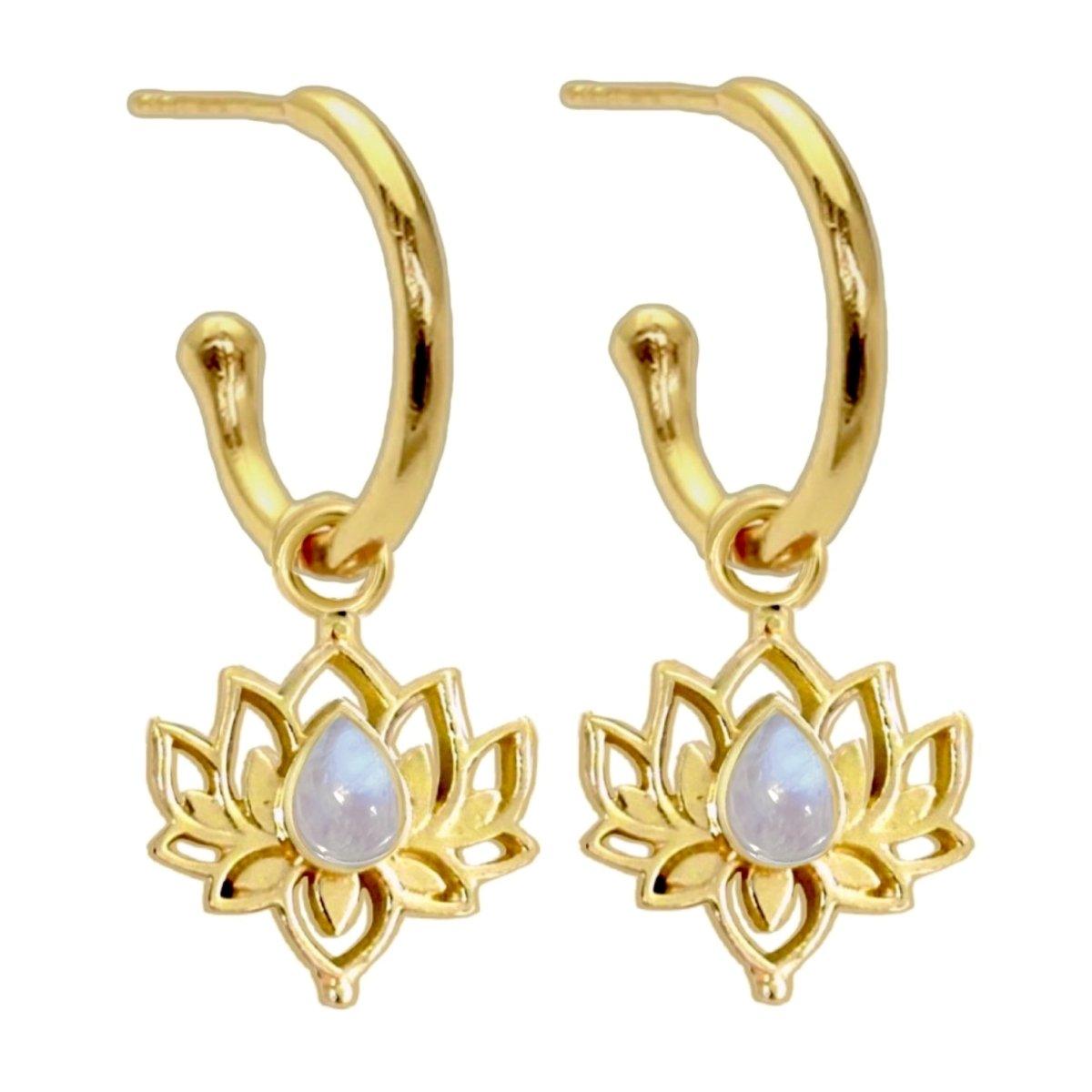 Laihas Opulent Lotus Flower Gold Moonstone Hoop Earrings for Women - Elegant Boho Jewelry for Party, Wedding & Everyday Wear
