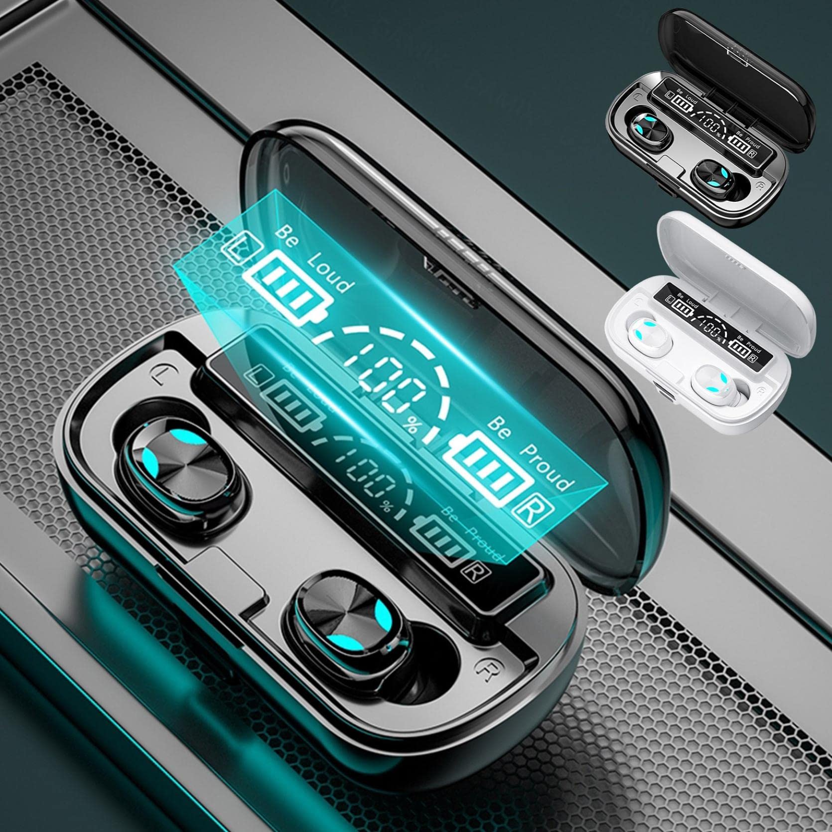 Wenini Wireless Bluetooth 5.1 Earbuds with Fingerprint Touch, LED Display & HD Call - IPX7 Waterproof Sports Headphones, Ultra-Light Gaming Earbuds with Charging Case - Perfect for Running, Gym Workouts & Mobile Gaming