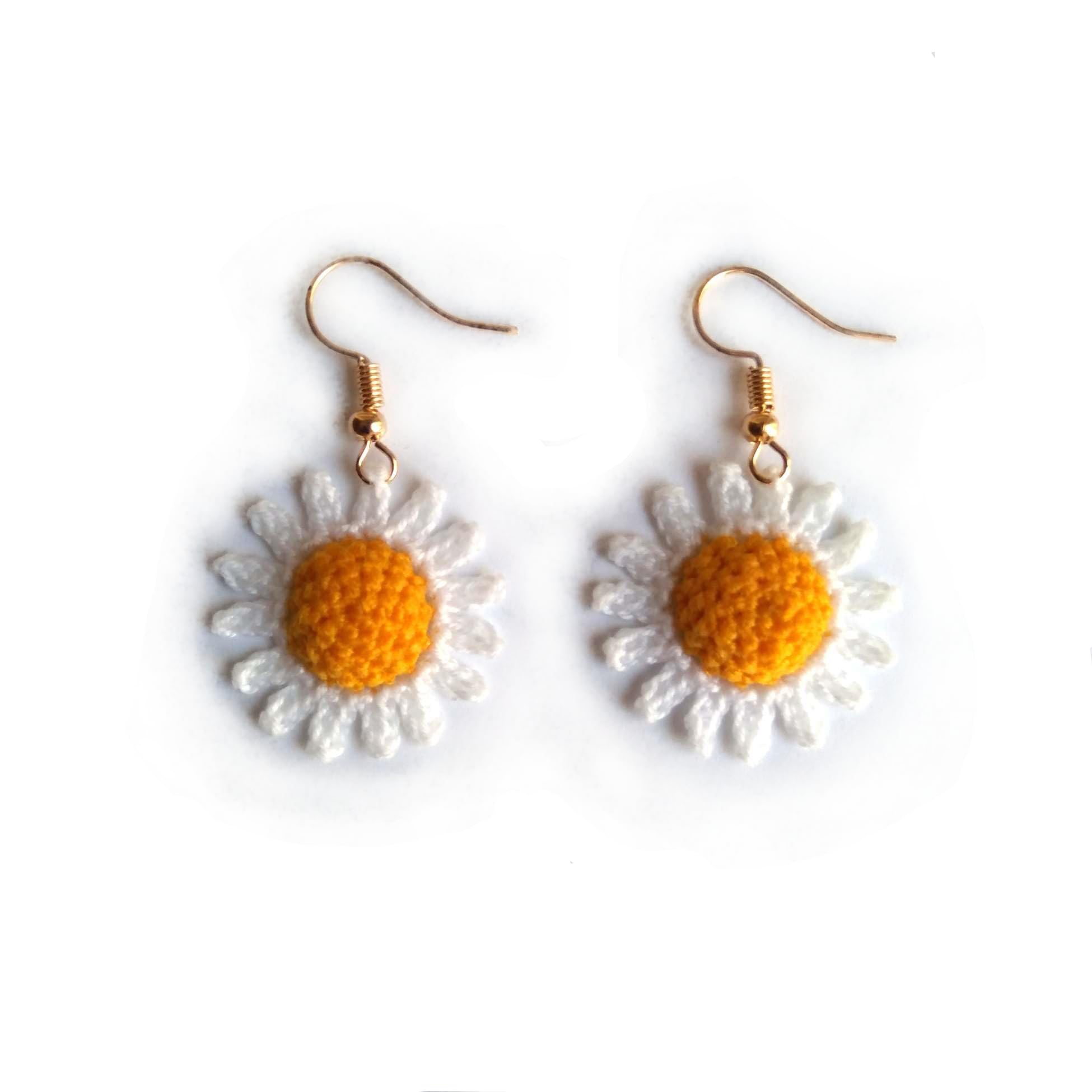 Handmade Pink Daisy Flower Dangle Earrings - Crochet Jewelry Gift for Women - Made in Italy - Perfect for Weddings, Parties & Everyday Wear