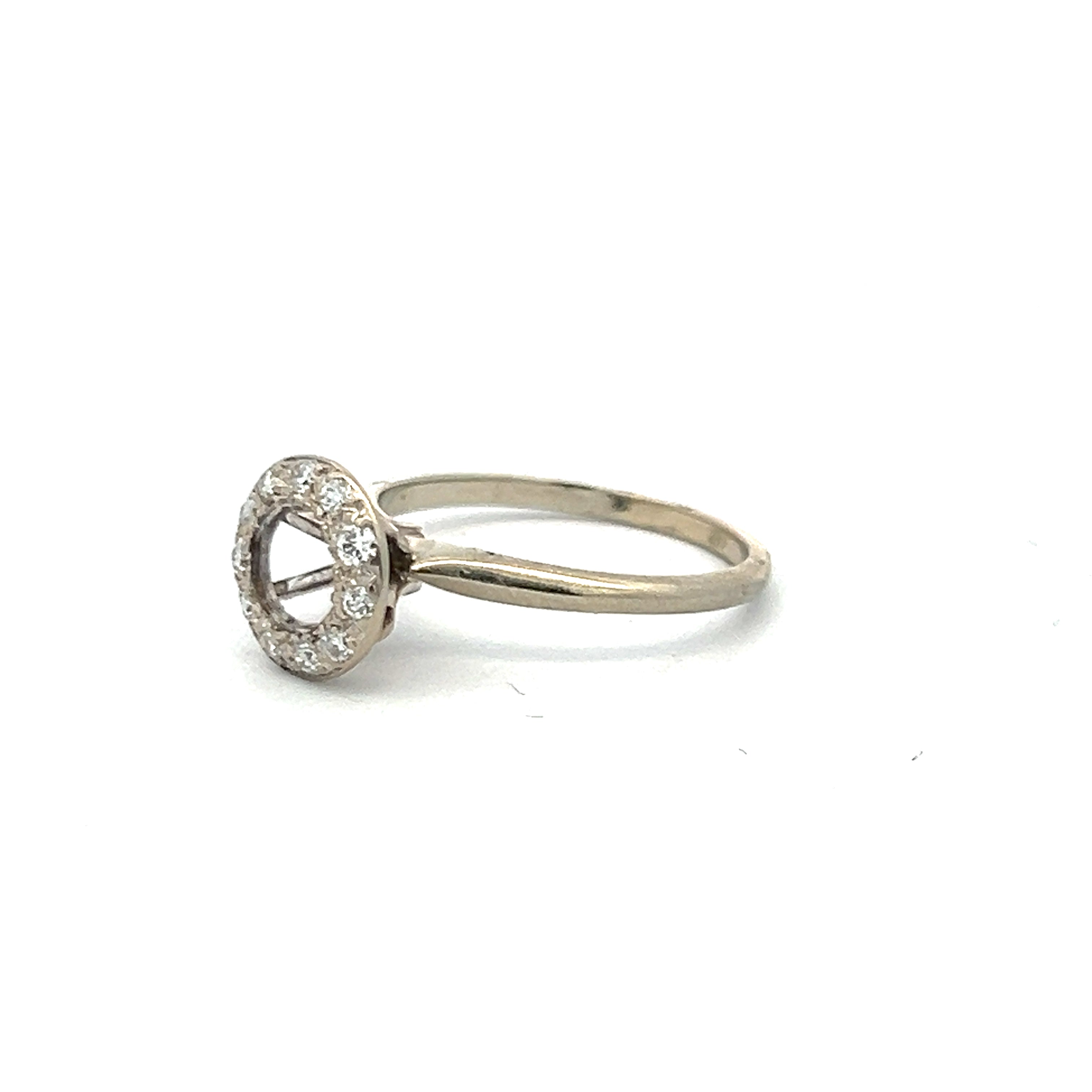 0.25 Carat Old European Cut I SI2 Diamond 14K White Gold Semi Mount Ring - Vintage Bridal Jewelry, Engagement Ring Setting, Wedding Band Enhancer for Classic Romance