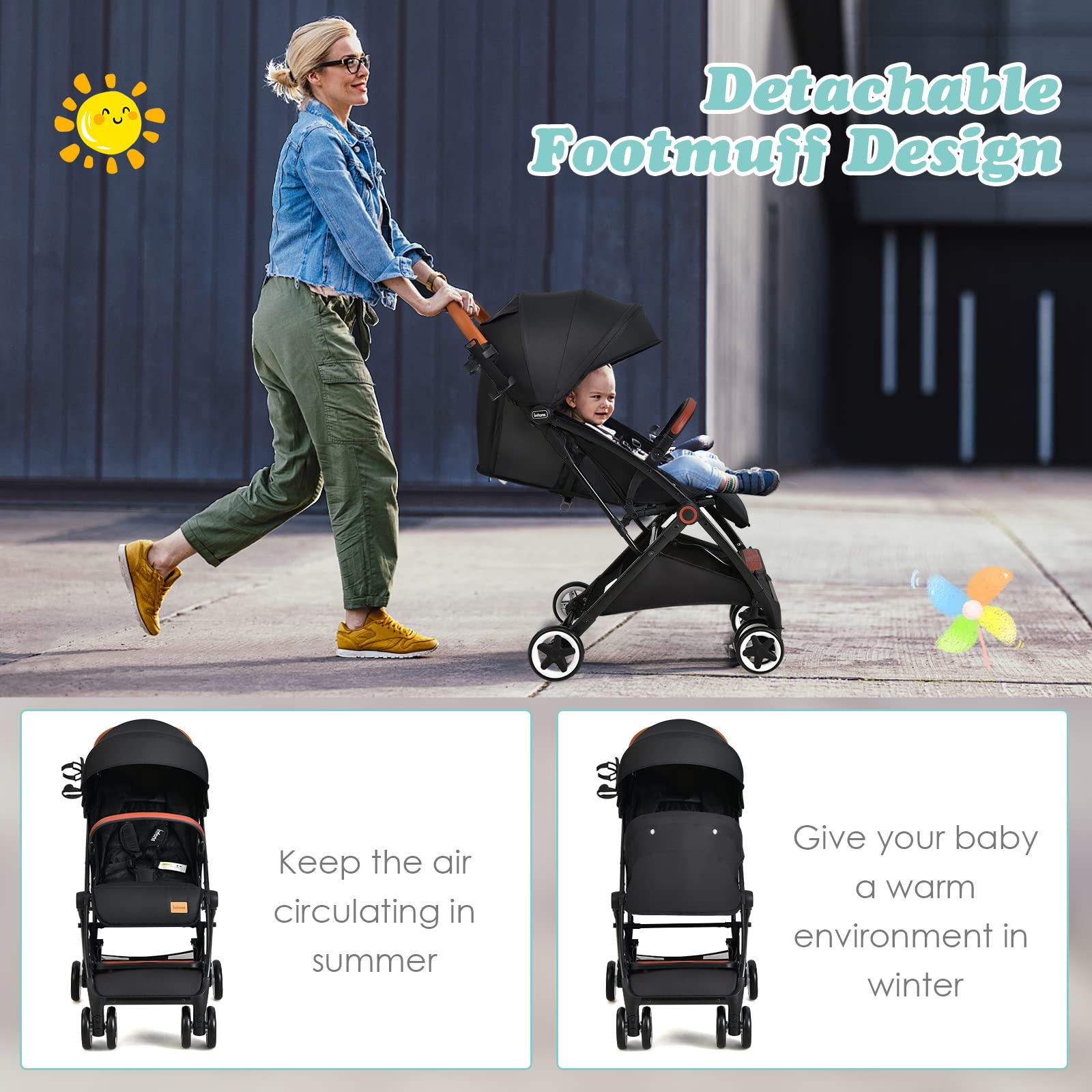 INFANS Lightweight Baby Stroller - Compact Travel Stroller with One-Hand Fold, Cup Holder, 5-Point Safety Harness & Adjustable Canopy for Infants 0-36 Months | Perfect for Airplane Travel, Shopping & Daily Walks
