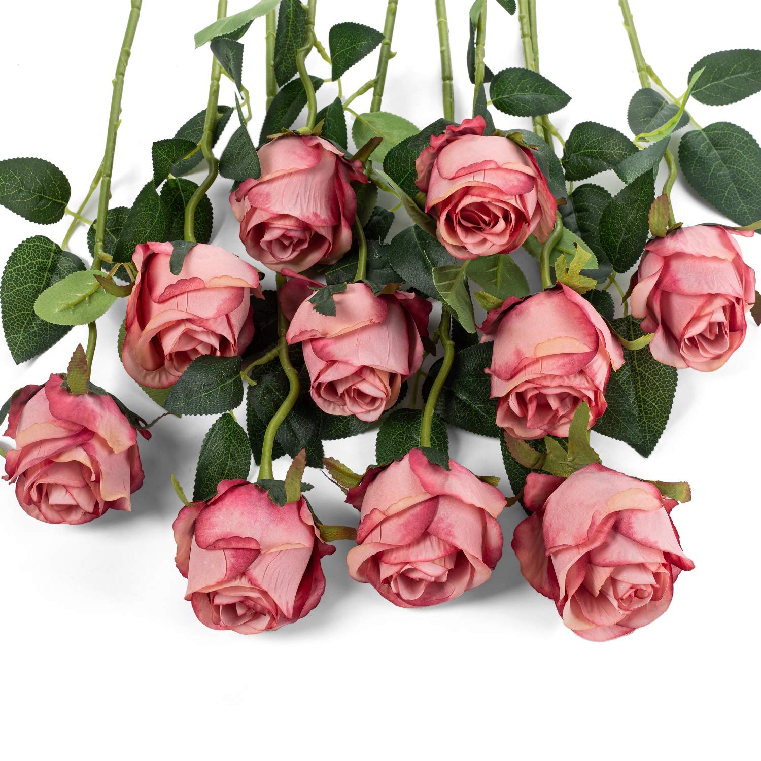10pcs Artificial Silk Rose Flowers - Long Stem Fake Roses for DIY Wedding Bouquet, Table Centerpiece, Home Decor (Rose Red) - Perfect for Wedding, Party, Home & Office Decoration