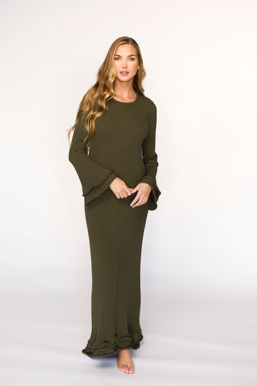 Arlet Olive Green Maternity Dress - Bump Friendly, Comfortable & Stylish for Pregnancy, Nursing, and Special Occasions