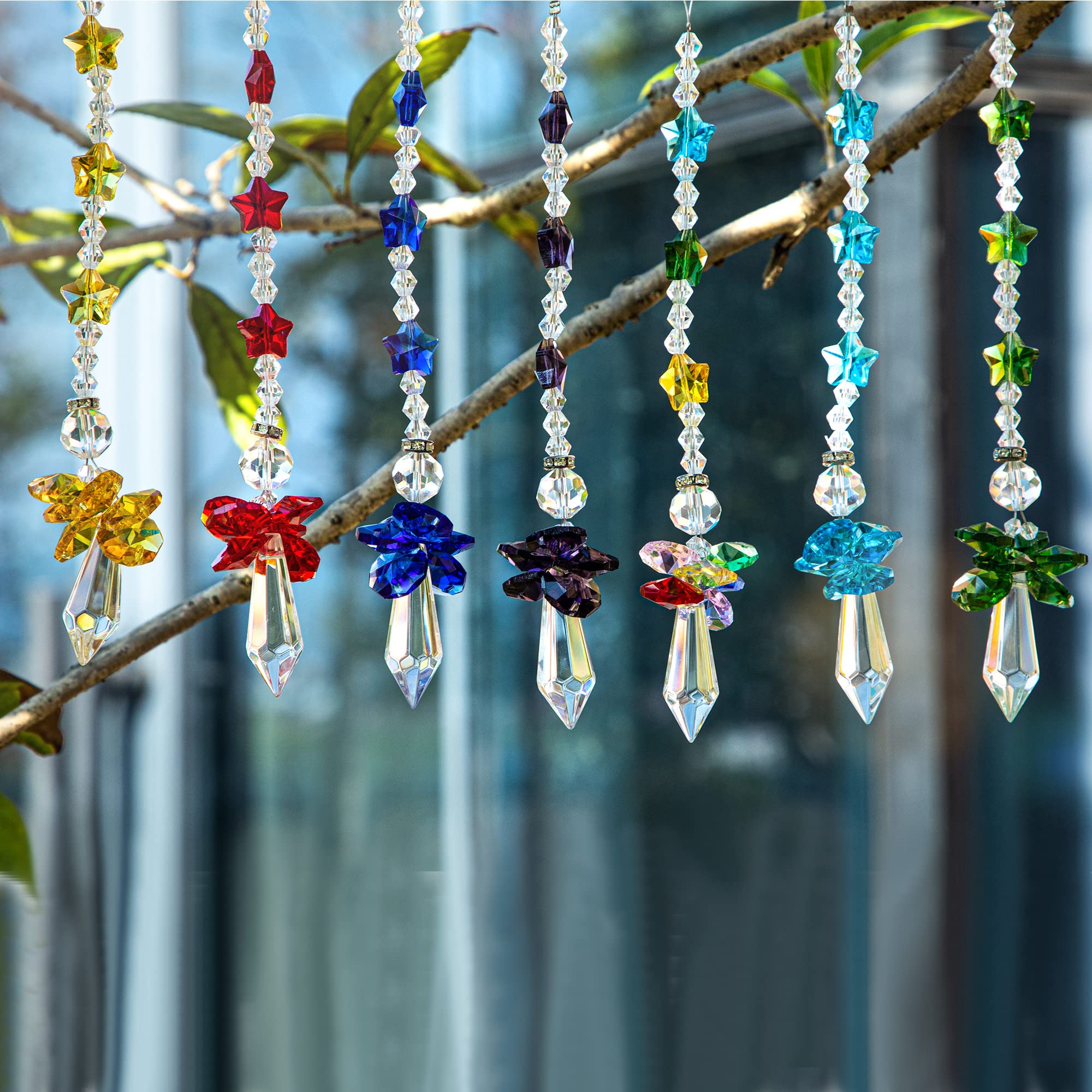 7-Piece Crystal Glass Guardian Angel Rainbow Maker Sun Catcher Set - Handmade Suncatchers for Windows, Gifts & Home Decor - Create Stunning Rainbows in Your Living Room, Bedroom or Garden