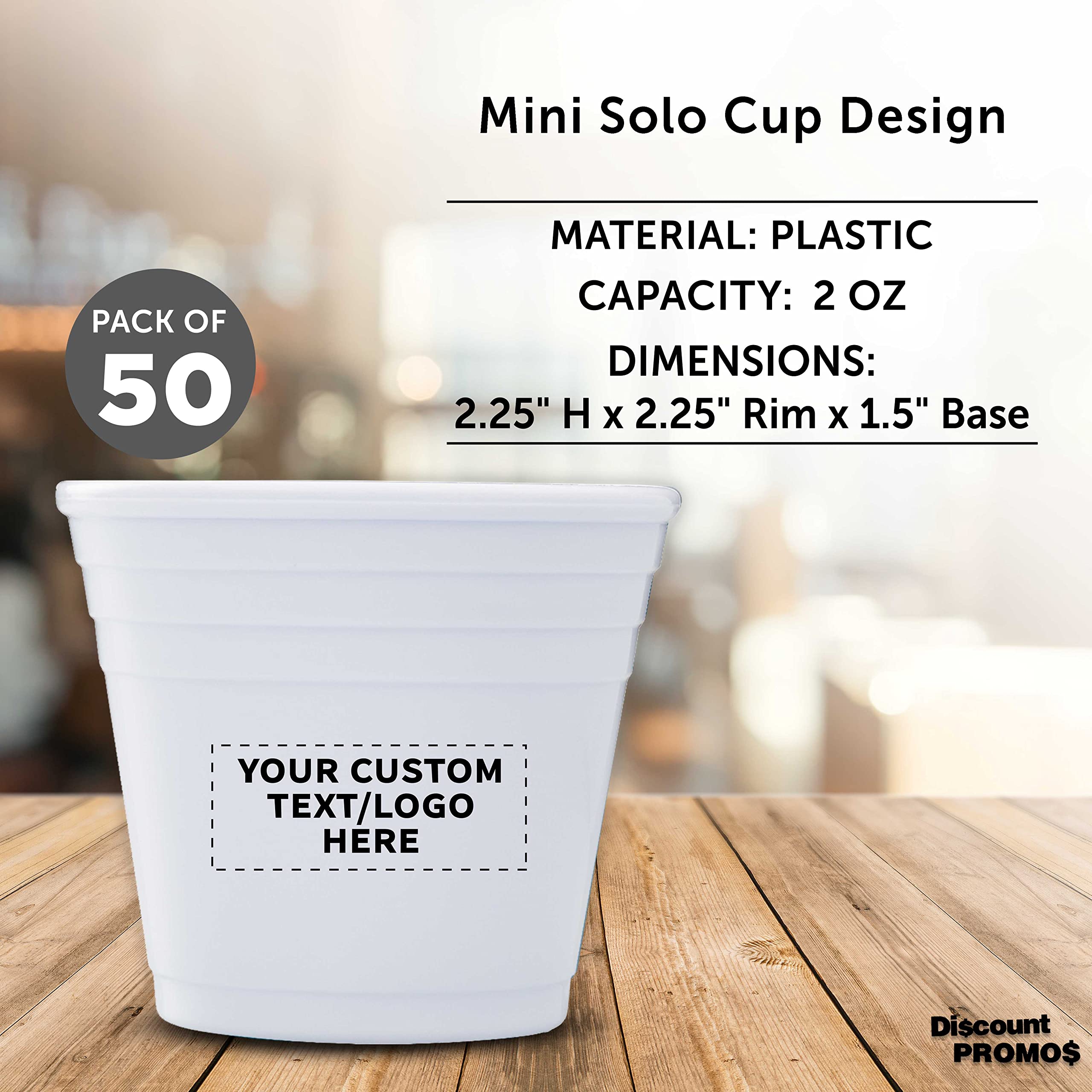 Personalized 2 oz Plastic Shot Glasses Bulk Pack - Set of 50 Custom Party Cups for Birthdays, Weddings & Events - Durable White Drinking Glasses for Indoor/Outdoor Celebrations, Bars and Home Entertaining