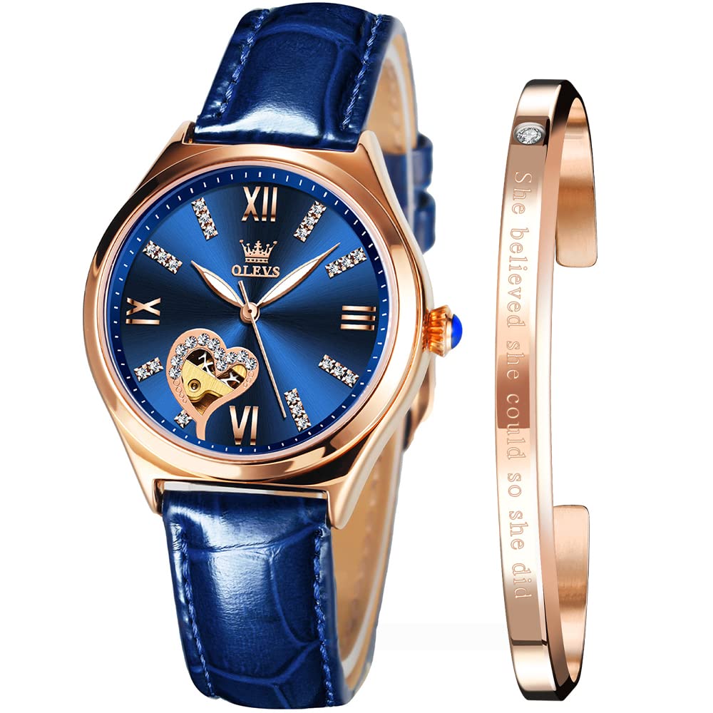 OLEVS Automatic Women's Watches - Luxury Diamond Dial Ladies Watch with Genuine Leather Strap, Self-Winding Mechanical Movement, 50M Waterproof - Perfect for Business, Party & Everyday Wear