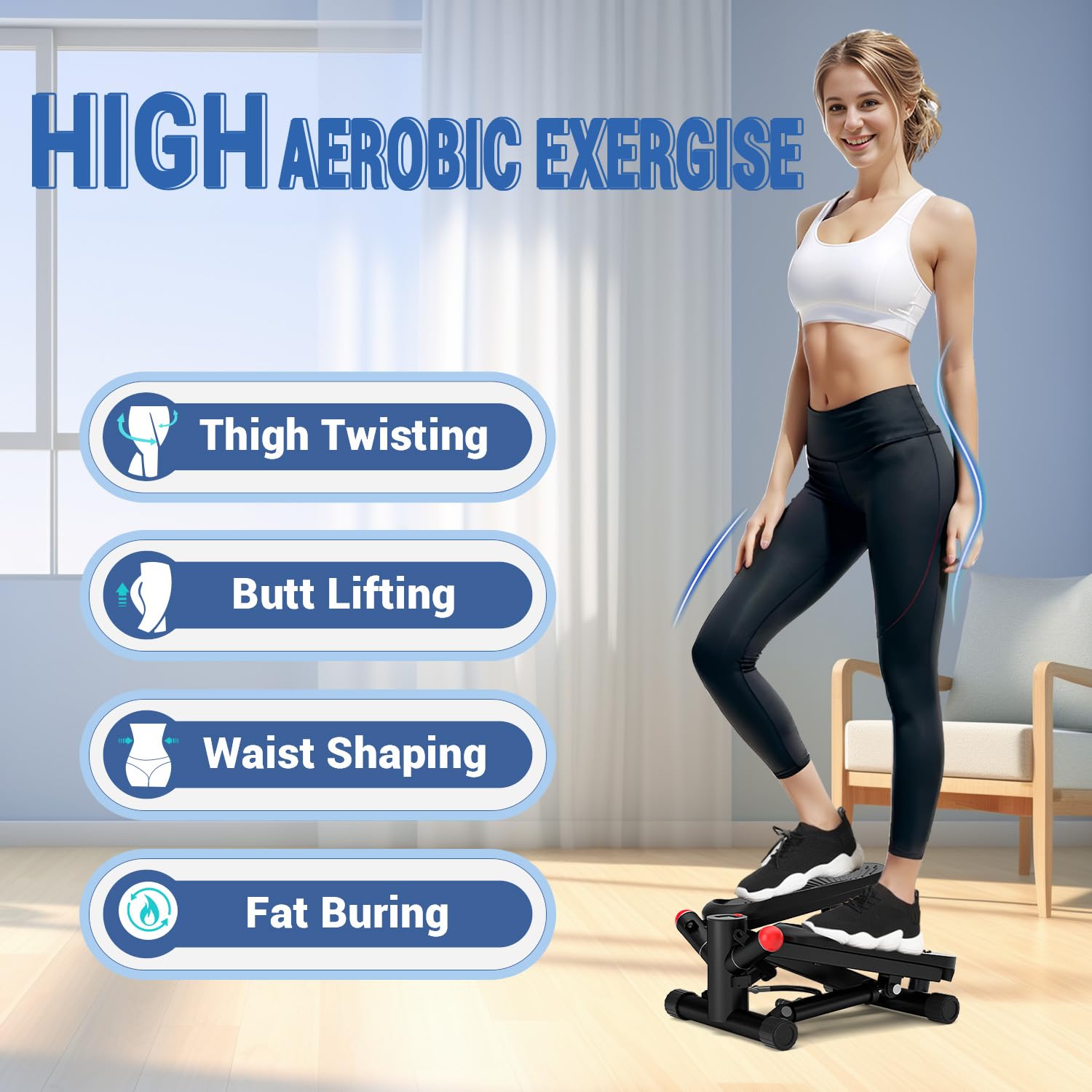 Upgraded Air-Powered Mini Stepper with Resistance Bands - 350lbs Capacity Portable Stair Stepper for Home Workout, Full Body Exercise Equipment for Cardio, Leg & Arm Toning | Perfect for Small Spaces, Office & Apartment Fitness