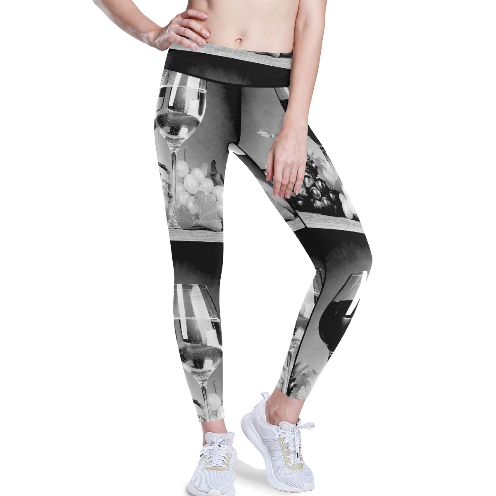 Vintage Wine Glasses & High Waist Yoga Pants for Women - Tummy Control Workout Leggings with Pockets (XL) - Perfect for Running & Gym