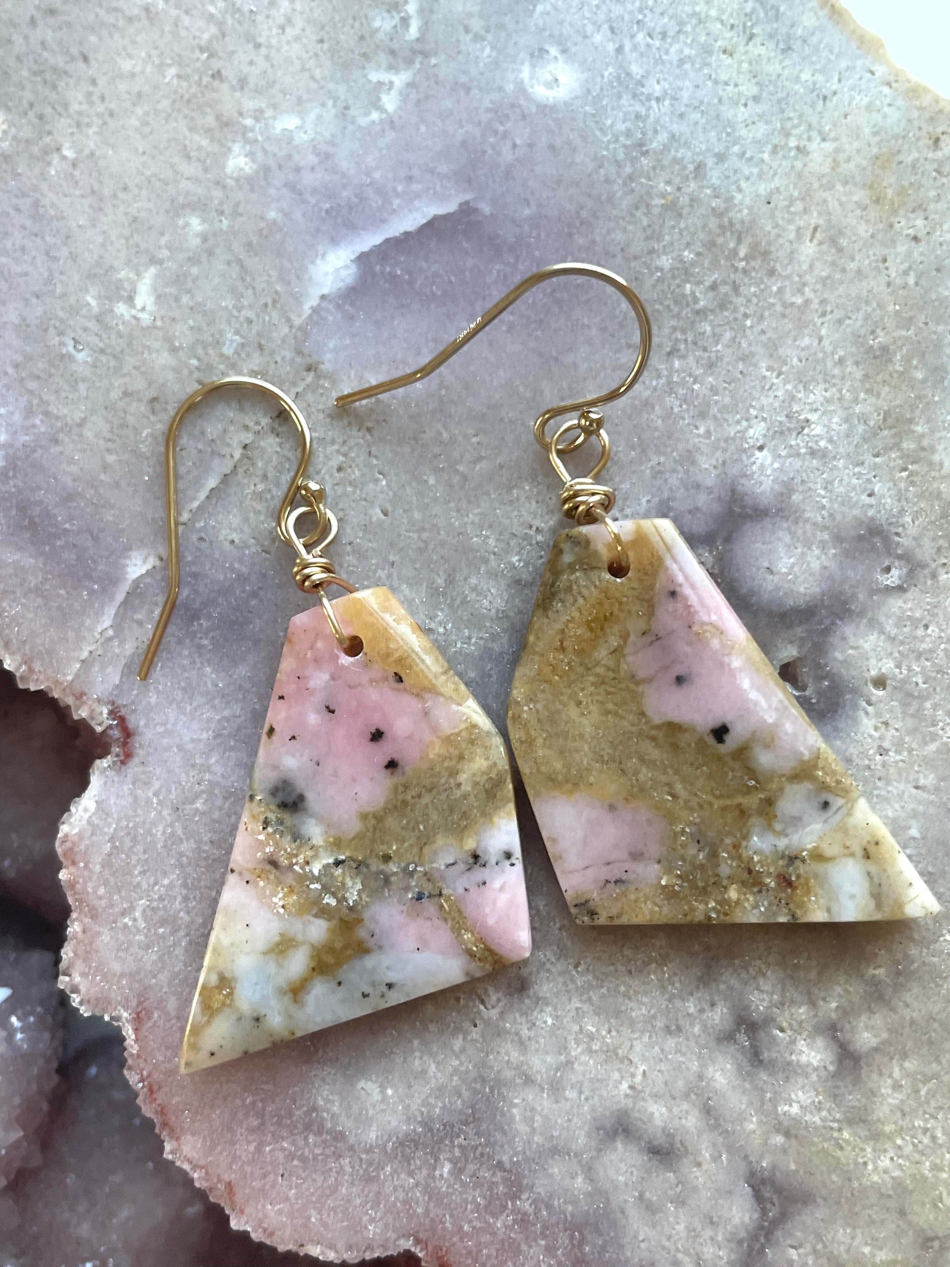Pink Opal Gold Filled Statement Crystal Gemstone Earrings for Women | Elegant Dangle Drop Earrings for Party, Wedding & Special Occasions