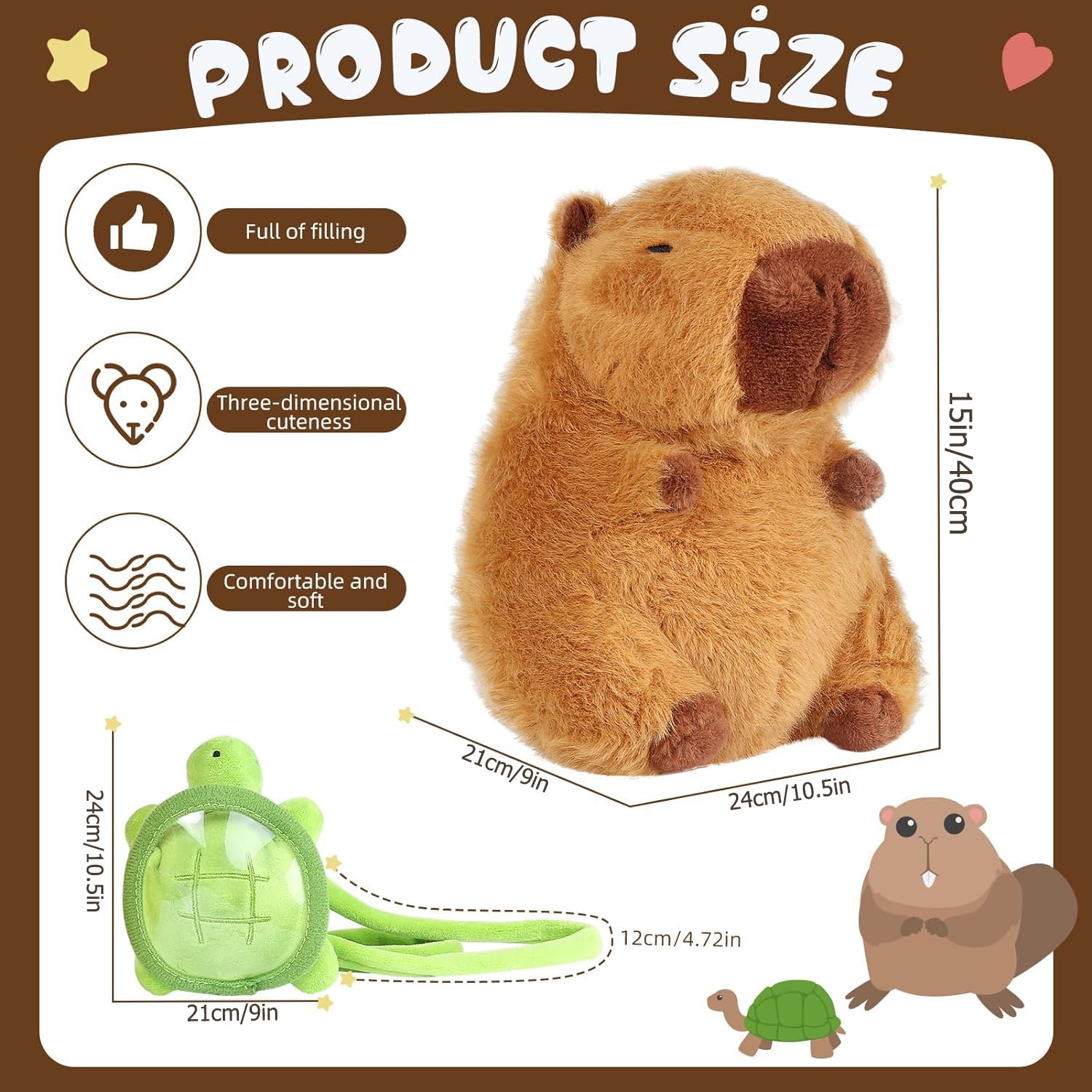 15-inch Soft Capybara Plush Toy - Cute Stuffed Animal Pillow with Carry Bag | Perfect Gift for Kids Birthday, Room Decor & Cuddling Companion