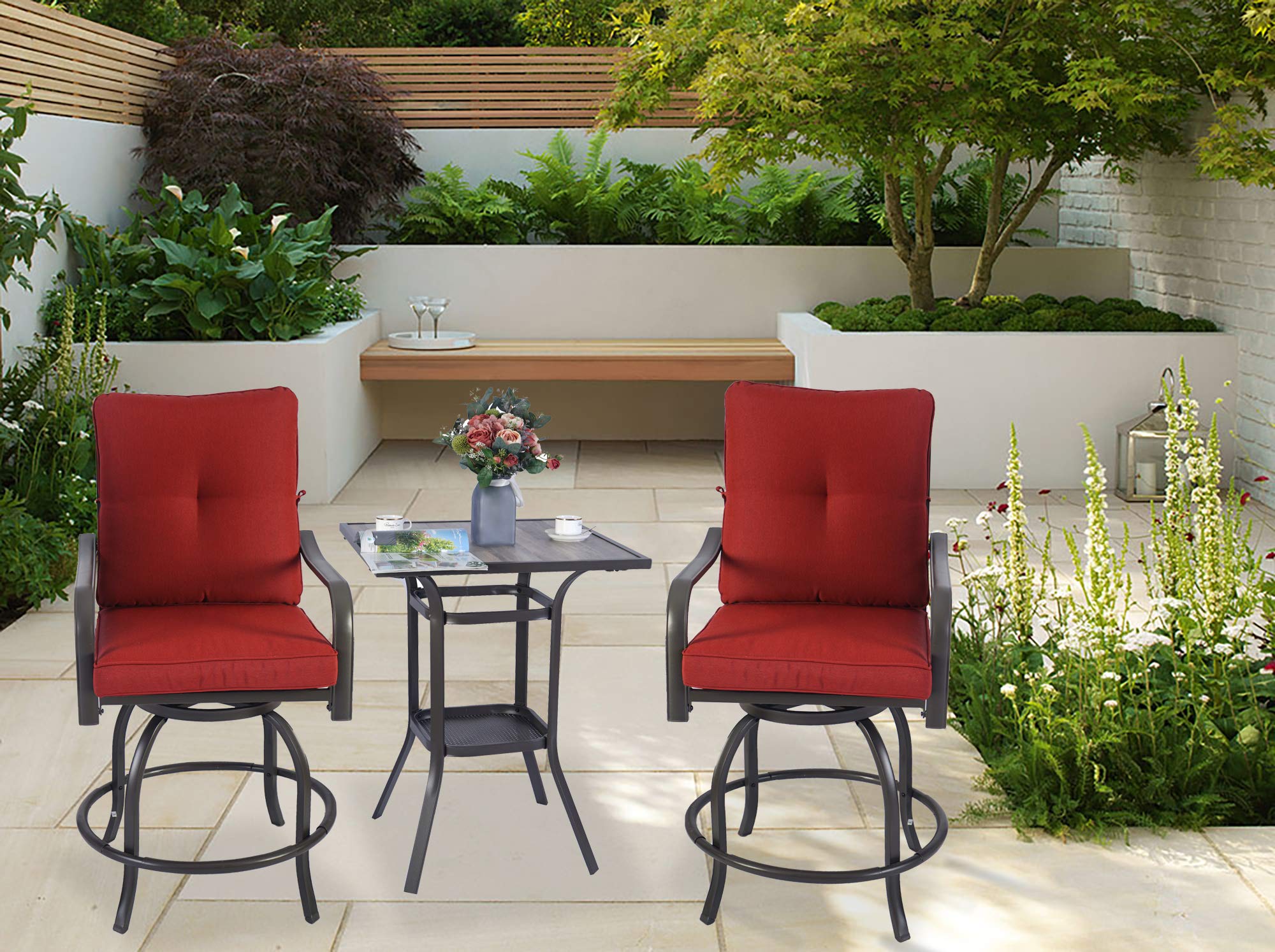 **Kozyard Isabella Outdoor Patio Swivel Bar Stools - Counter Height Tall Swivel Chairs for Bistro, Backyard, Cafe, Restaurant & Bar (Burgundy) - Perfect for Outdoor Dining, Lounging & Entertaining**