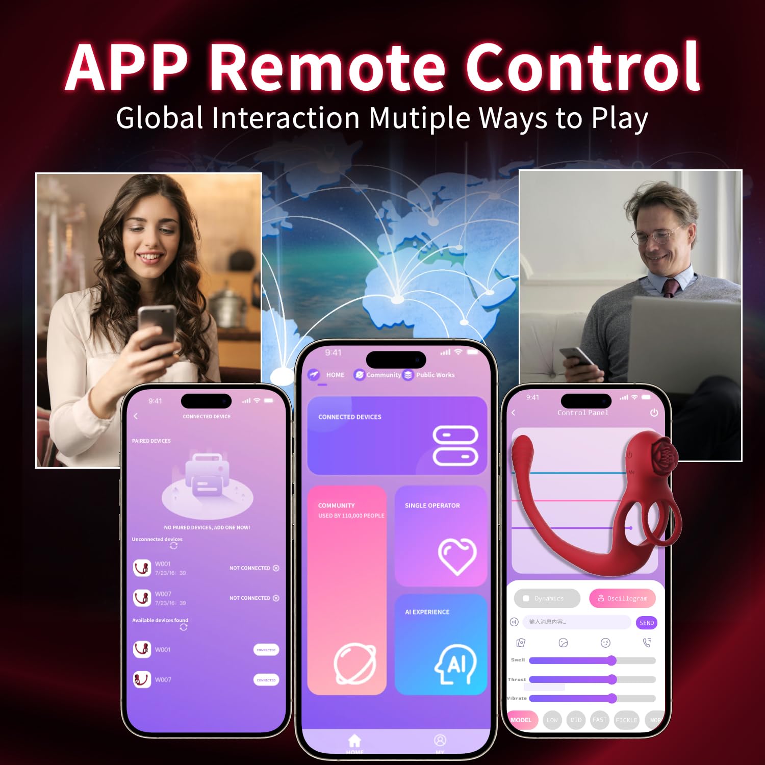 **Rose Vibrating Cock Ring with App Control - 10 Vibration Modes for Couples, Clit & Prostate Stimulation - Waterproof Penis Ring & Butt Plug Set for Men & Women (Perfect for Romantic Nights & Spicing Up Intimacy)**