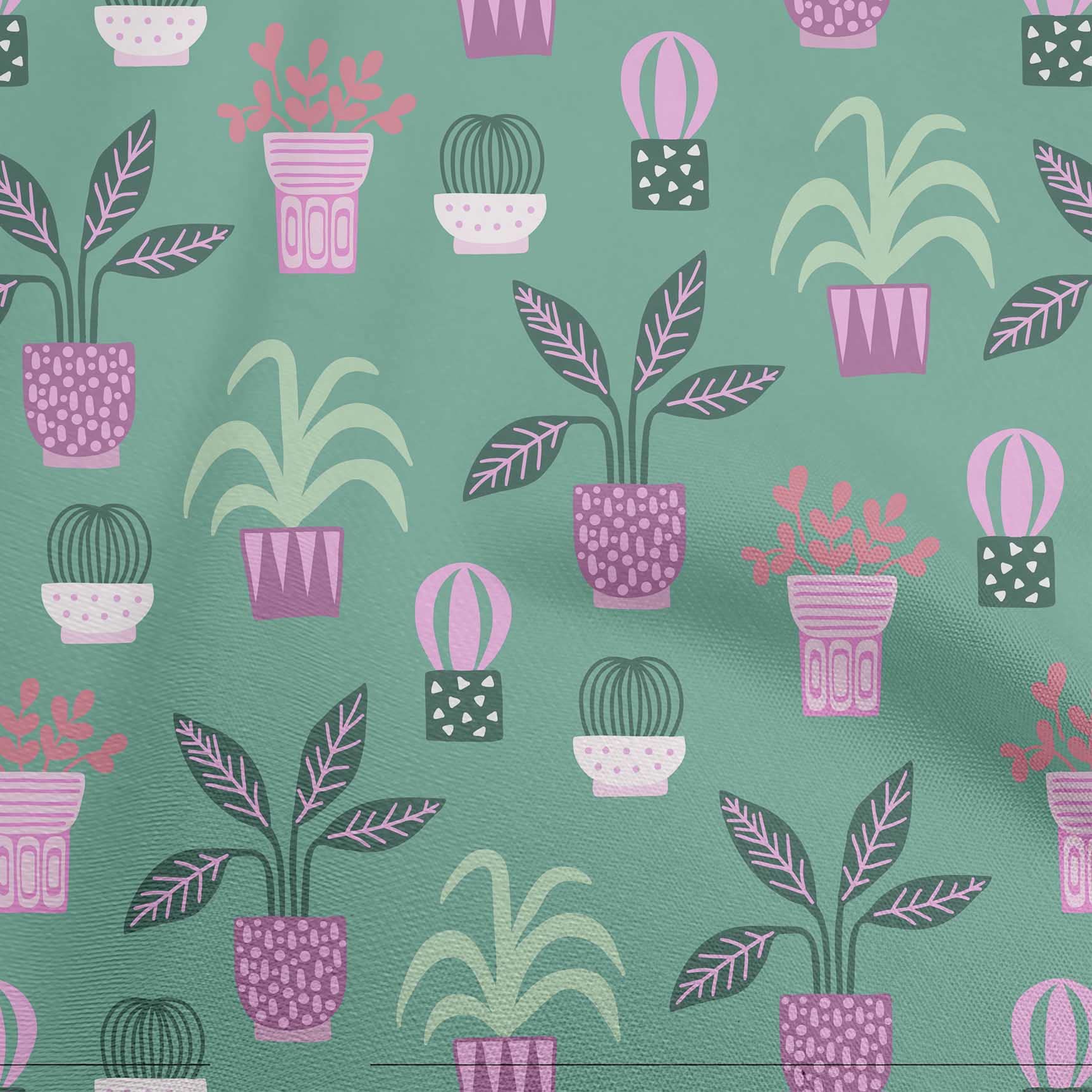 Premium Cotton Cambric Fabric - Dark Teal Green with Flower Pots Motif - 42 Inch Wide Quilting & Sewing Material by The Yard - Perfect for DIY Home Decor, Apparel, and Craft Projects