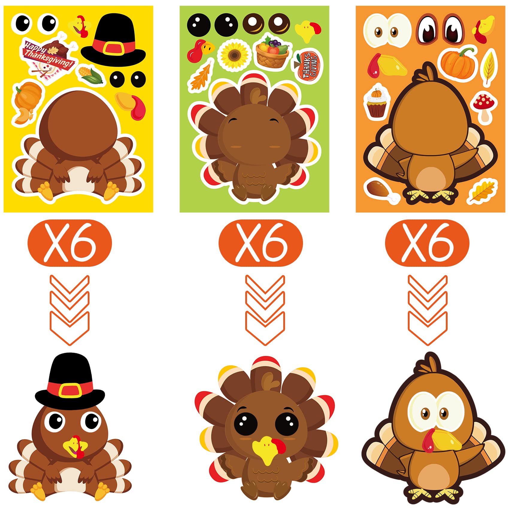 Funnlot Thanksgiving Stickers for Kids - 36 Sheets Turkey Stickers, Thanksgiving Party Games & Arts and Crafts Supplies | Perfect for Classroom Activities, Holiday Decorations & Family Fun